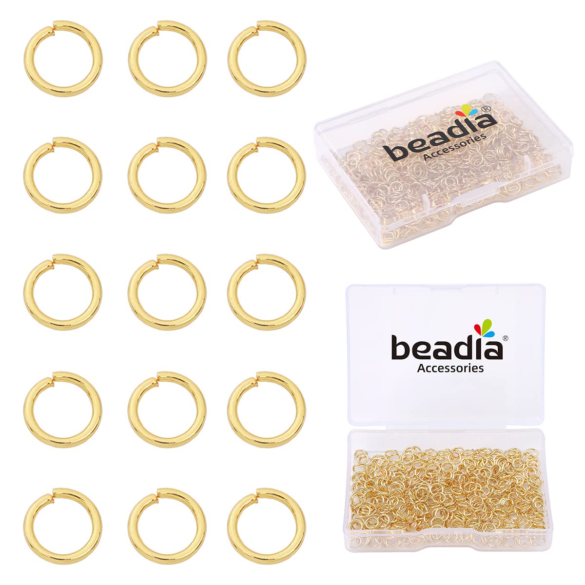 BEADIA 14K Gold Plated Jump Rings Non Tarnish 5mm 400pcs for Jewelry Making Findings