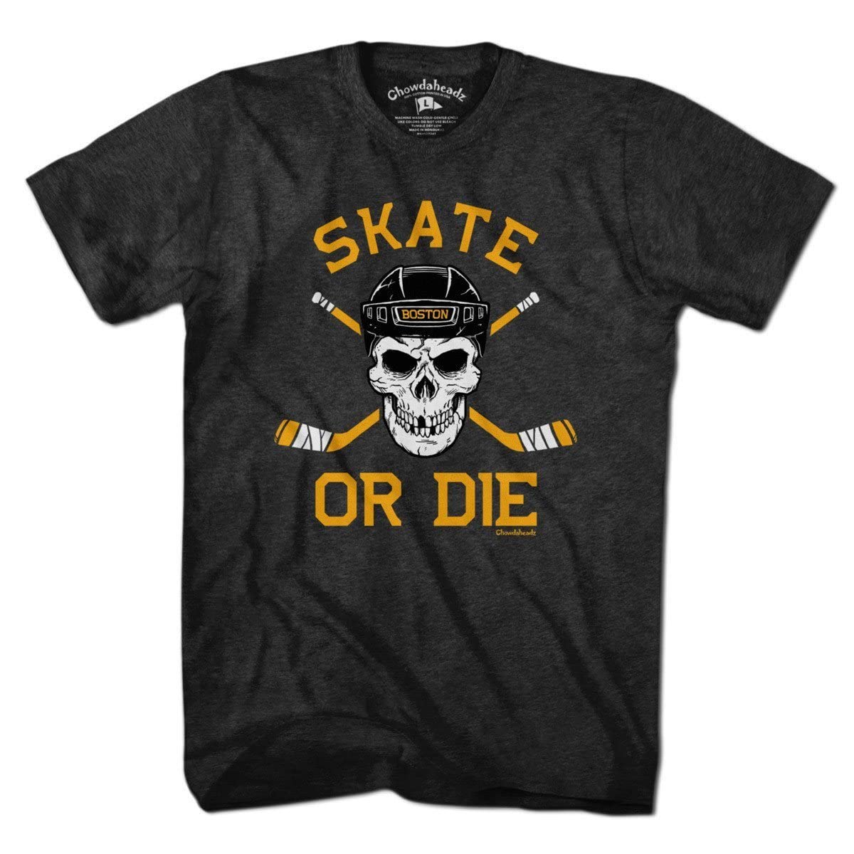 Chowdaheadz Skate or Die Boston Hockey Fan T-Shirt - Size X-Large Unisex Vintage Tee Soft Cotton Blend