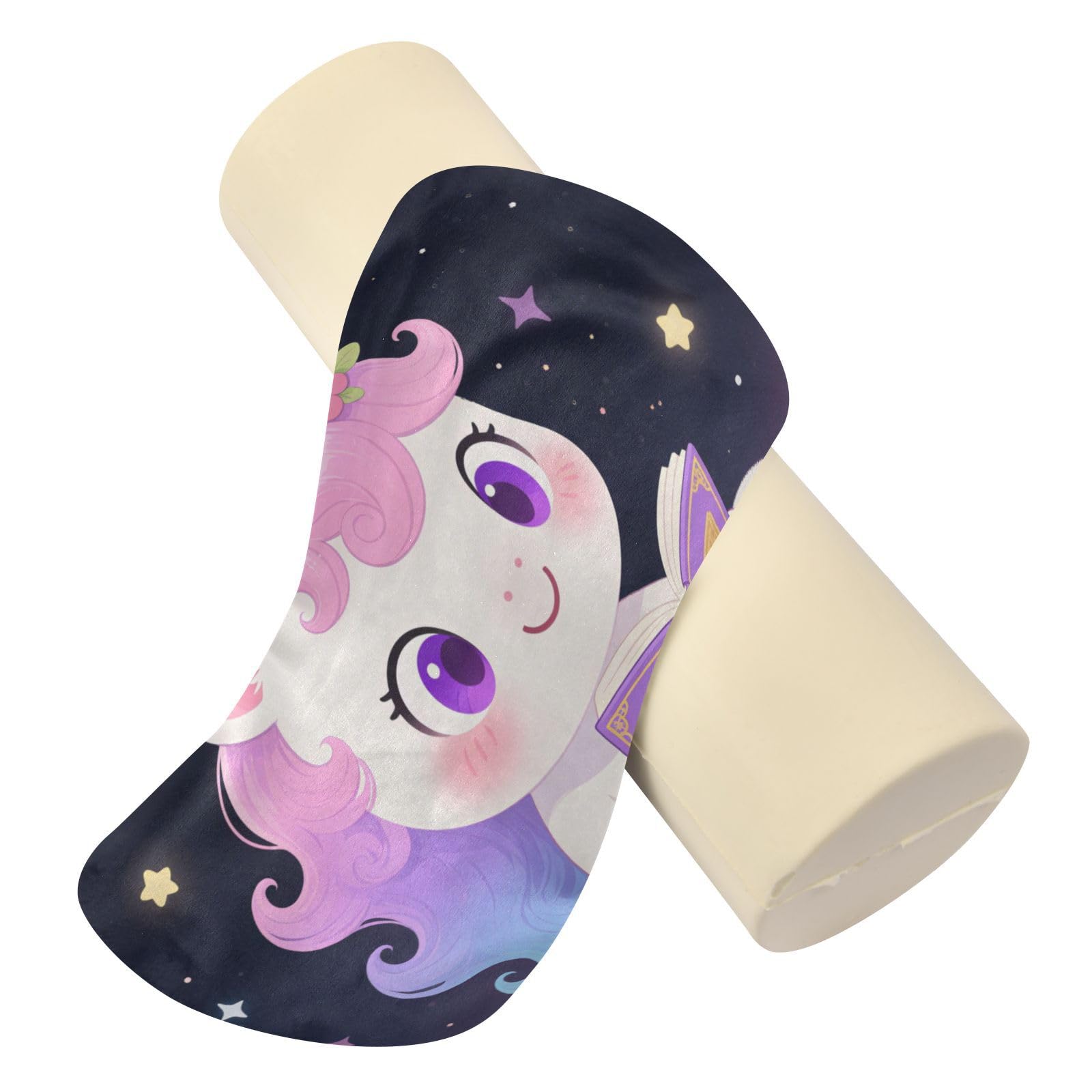 EtherSpher Cute Cartoon Pink Unicorns Decorative Bolster Pillow Spa Cervical Pillow for Neck Pain Cylinder Neck Back Cushion Lumbar Roll Support Pillow almohada para Cuello