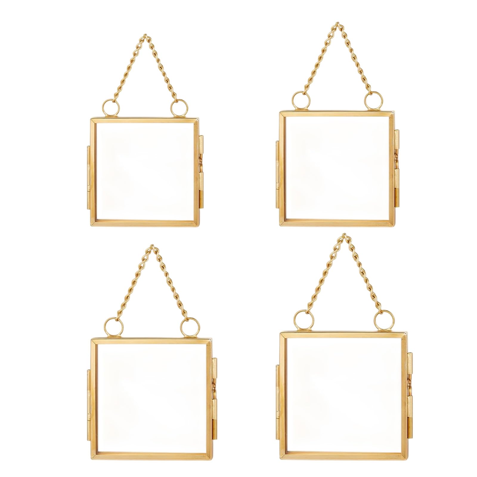 our fave 4Pcs Glass Hanging Frame Gold Metal Picture Frame Clear Glass Floating Frames Hanging Work Display Frames for Pressed Photo Set