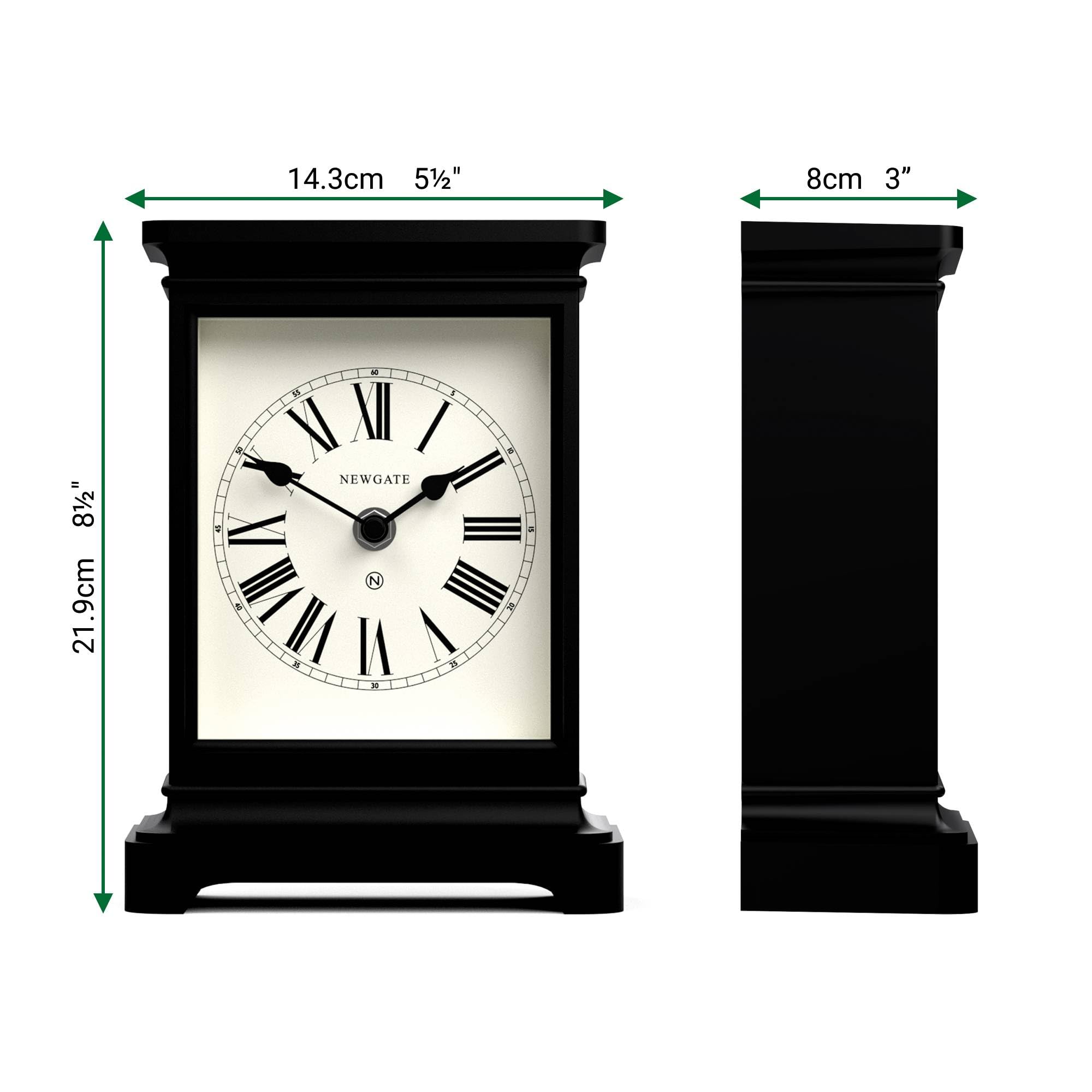 NEWGATE® Time Lord Orologio a camino | Classico design di orologio a carrozza | Nero | Numeri romani | Stile classico contemporaneo per scrivania, piano tavolo, mensola o comodino