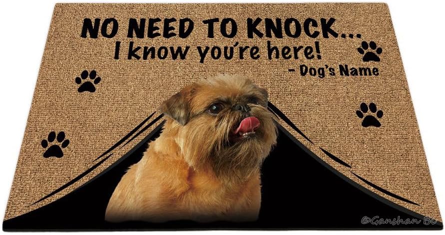 Personalized Door Mat with Funny Dog Brussels Griffon Welcome Floor Mat No Need to Knock I Know You're Here Gift for Dog Lover 27.5" x 17.7", Style 2