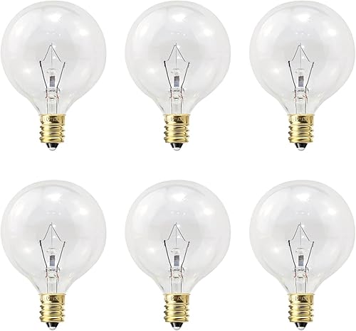 Bombillas calentadoras de cera, G50 de 25 vatios para calentadores aromáticos de tamaño completo, base G16.5 Globe E12 transparente, larga vida útil