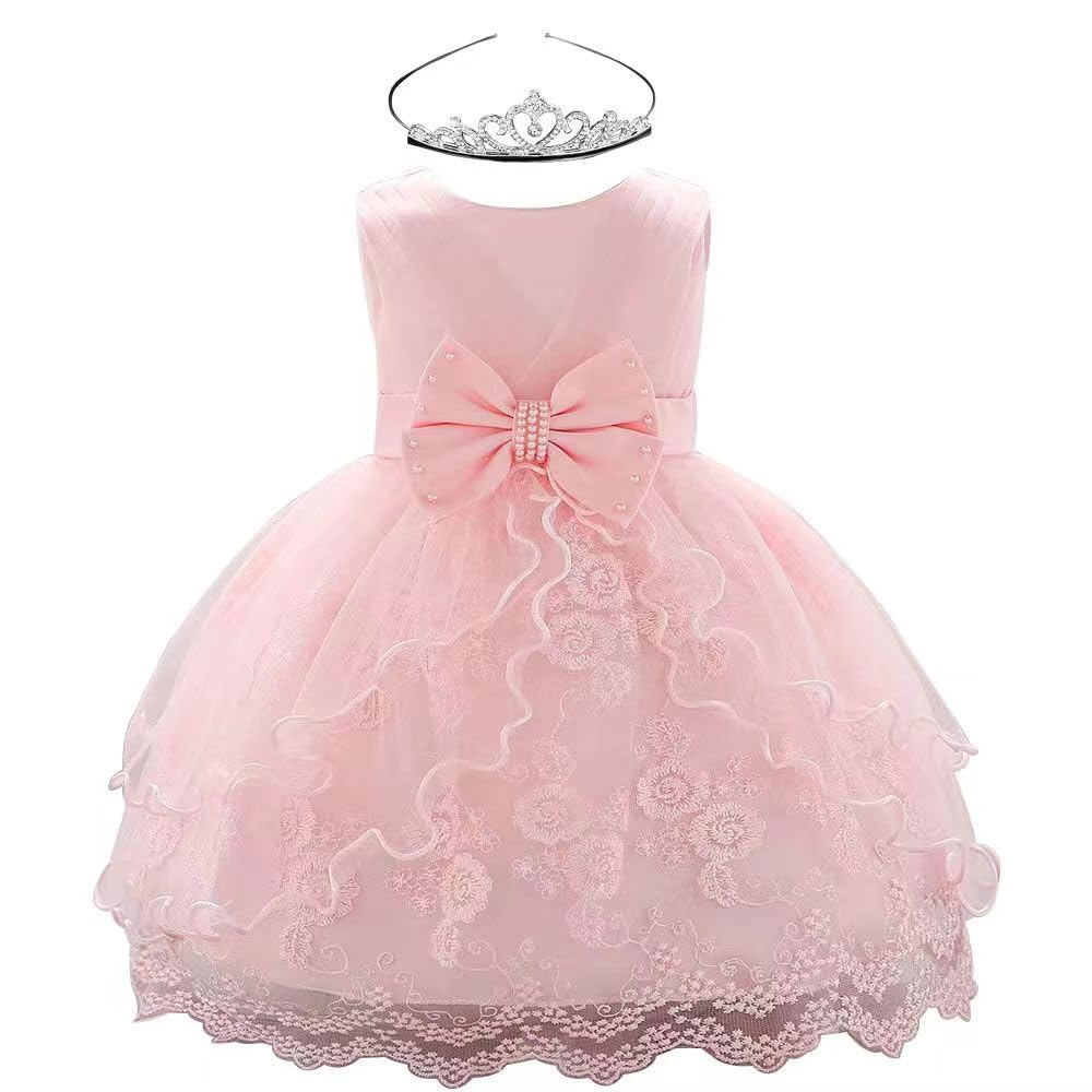 Babyzone Baby Girls Special Occasion Dress, Princess Dress,Fancy Party Costume Wedding Dress,Tutu Frocks,with Crown
