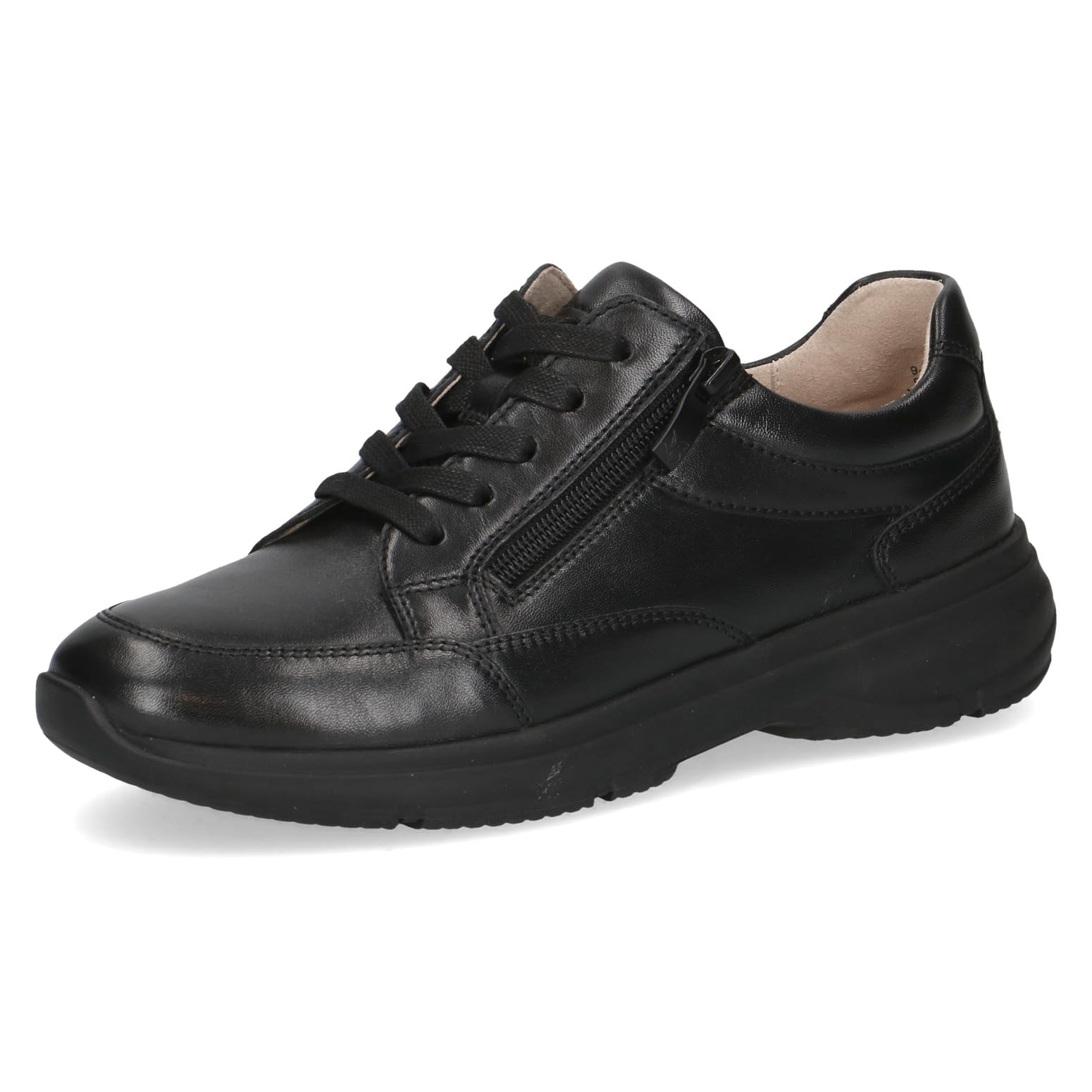CAPRICE Women's Low-top Leather Sneakers with Zipper, Black (Black/Black), 7.5 UK