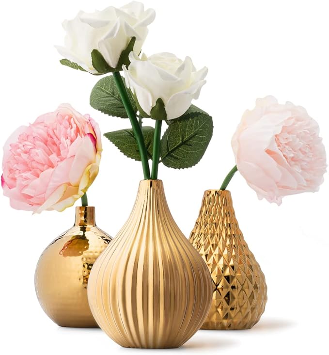 Zensational Ceramic Gold Vase Set of 3 Diamond, Spot
