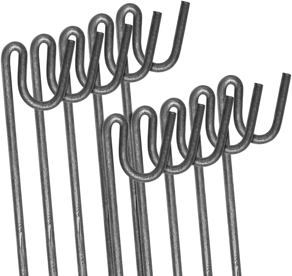 ANSIO Steel Fencing Pins 1.2m Long 8mm Thick Non-Galvanised Metal Stakes for Temporary Outdoor Garden Decking & Fencing with Shepherds Crook Head - 10 Pack