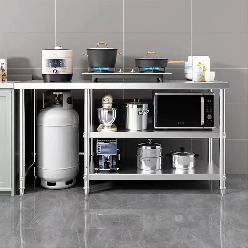 Mesa Acero Inoxidable Mesa De Trabajo Acero Inoxidable Banco De Trabajo De 3 Estantes Mesa De Trabajo De Cocina De Acero Inoxidable 130x60x80cm