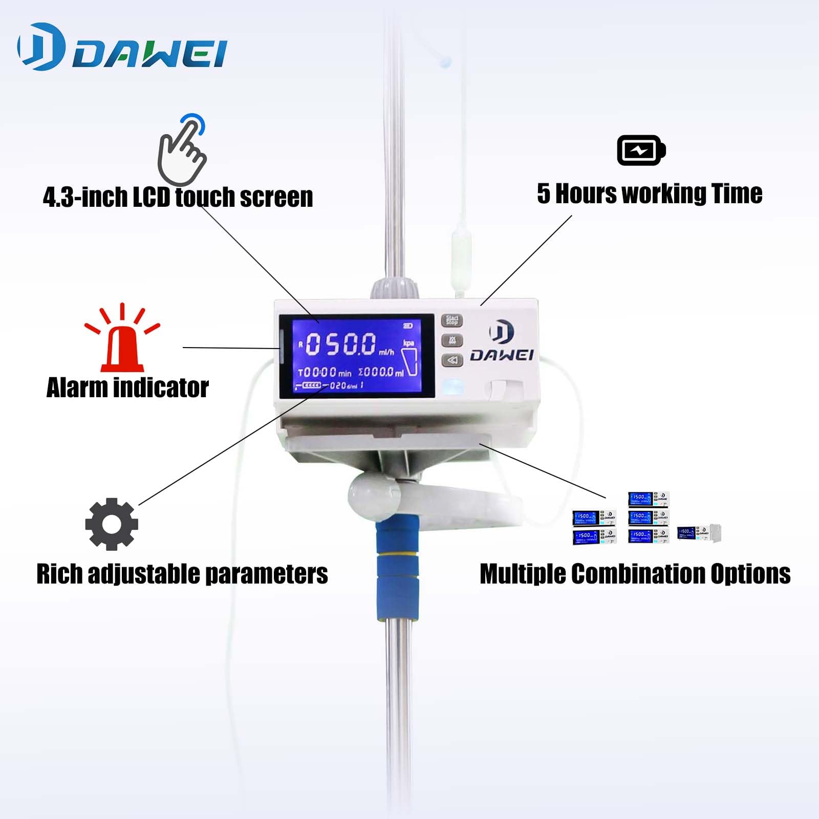 DAWEIanimed Veterinary IV Infusion Pump Portable Machine with 4.3inch Color Touch Screen,Volumetric High Infusion Accuracy for Pet Dog Cat Animals