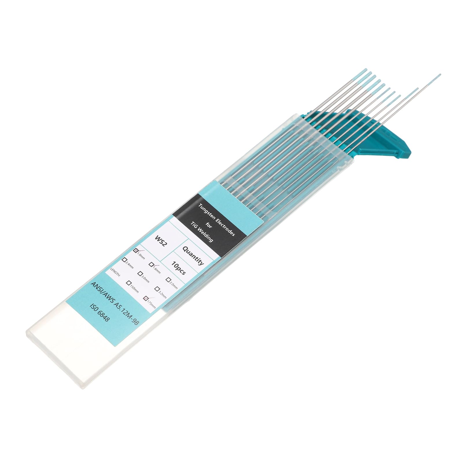 TIG Welding Tungsten Electrodes 5pcs 0.04" & 5pcs 1/16" by 7" for Stainless Steel Welding, Aluminum Magnesium Alloy Welding Industry, Cyan WS2