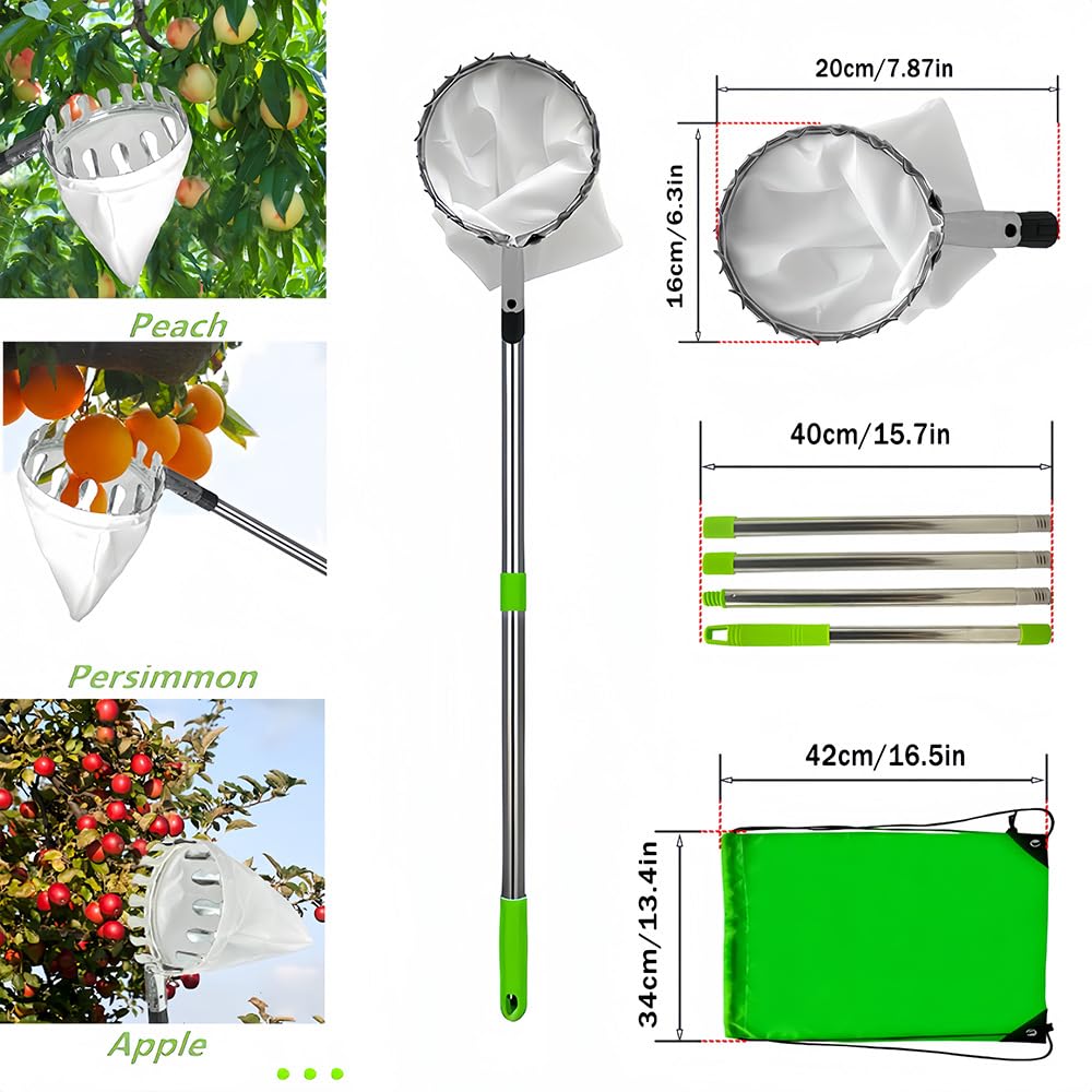 Cueille Fruit Telescopique,Cueille Fruit,Cueille Fruit Télescopique,4.2M Cueilleur de Fruits avec Manche télescopique, cueilleur de Fruits avec Manche télescopique léger en Acier Inoxydable