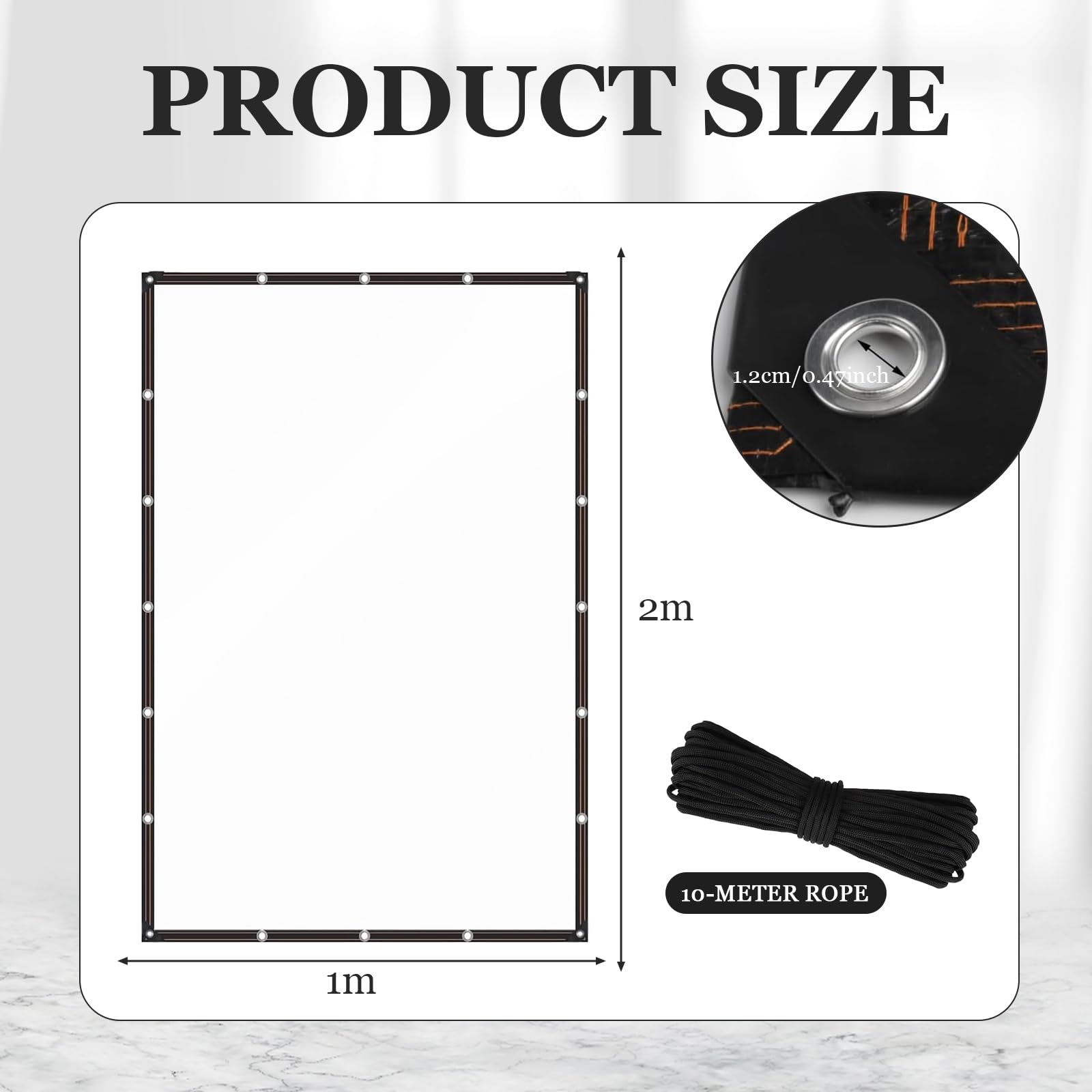 MADGININE 1m x 2m Clear Plastic Sheet Waterproof,Large Clear Tarpaulin Waterproof Heavy Duty,Chicken Rabbit Hutch Cover,for Greenhouse Garden Outdoor Furniture Chicken Shed,with Eyelets and 5m Rope - Image 2