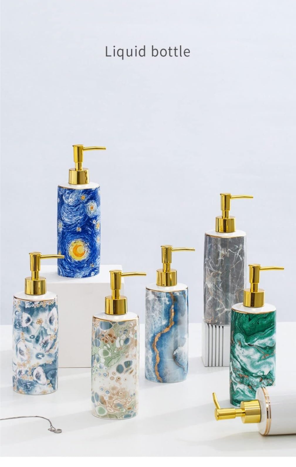 Dispensador de Jabón Líquido Dispensador De Jabón Líquido Cerámica, Botella Rellenable, Desinfectante Manos Decorativo Botellas de Aseo(Grün)