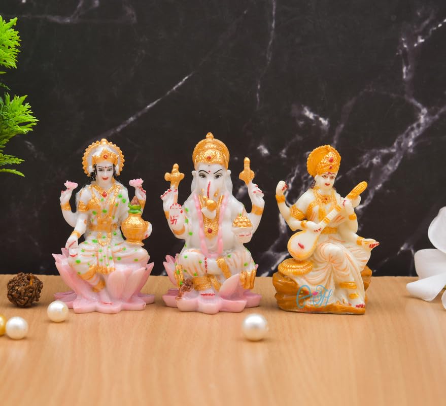しずちゃんさま専用　ハンドメイド用 ホワイト素材パーツ まとめ売り Buy HNH CRAFTS Polyresin Laxmi Ganesh Saraswati Idol Set