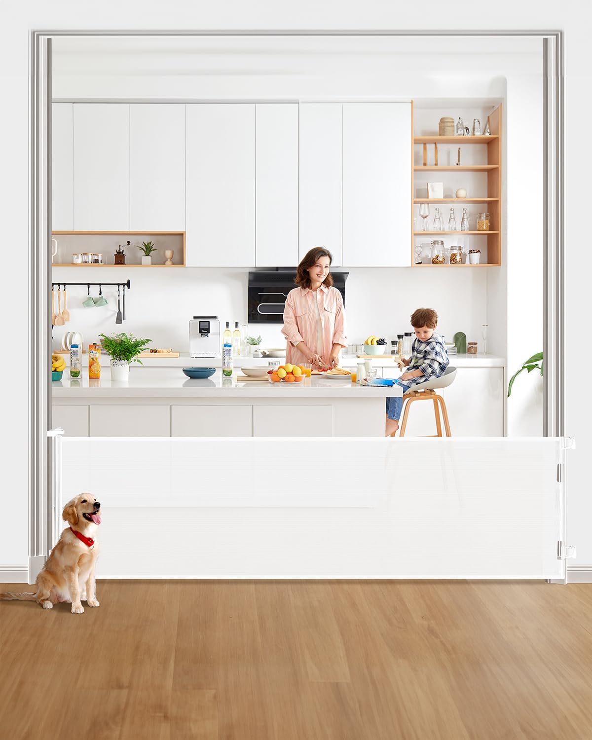 DEAR LOV Retractable Baby Gate, Mesh Baby Gate or Mesh Dog Gate, 33" Tall, Extends up to 118" Wide, Child Safety Gate for Doorways, Stairs, Hallways, Indoor/Outdoor (33"x118",White)