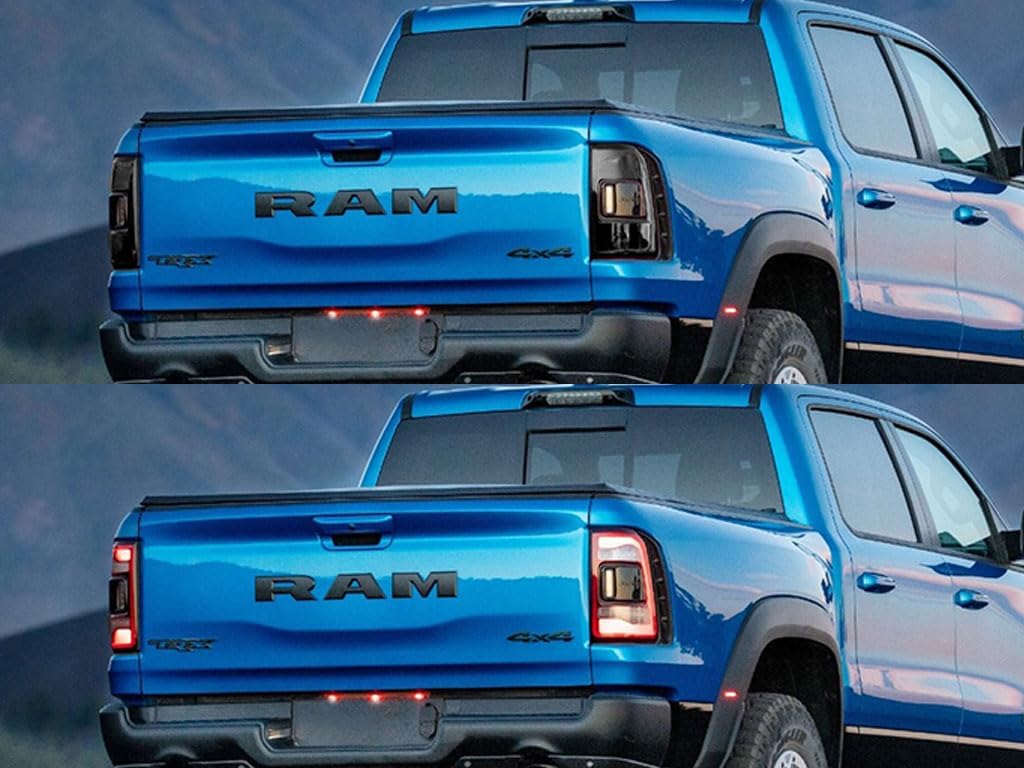 Rvinyl Tail Light Pre Cut Film Tint Cover Kit in Blackout Smoke Compatible with Dodge Ram 2019-2024 with Lane Departure Sensors - Adhesive Backs