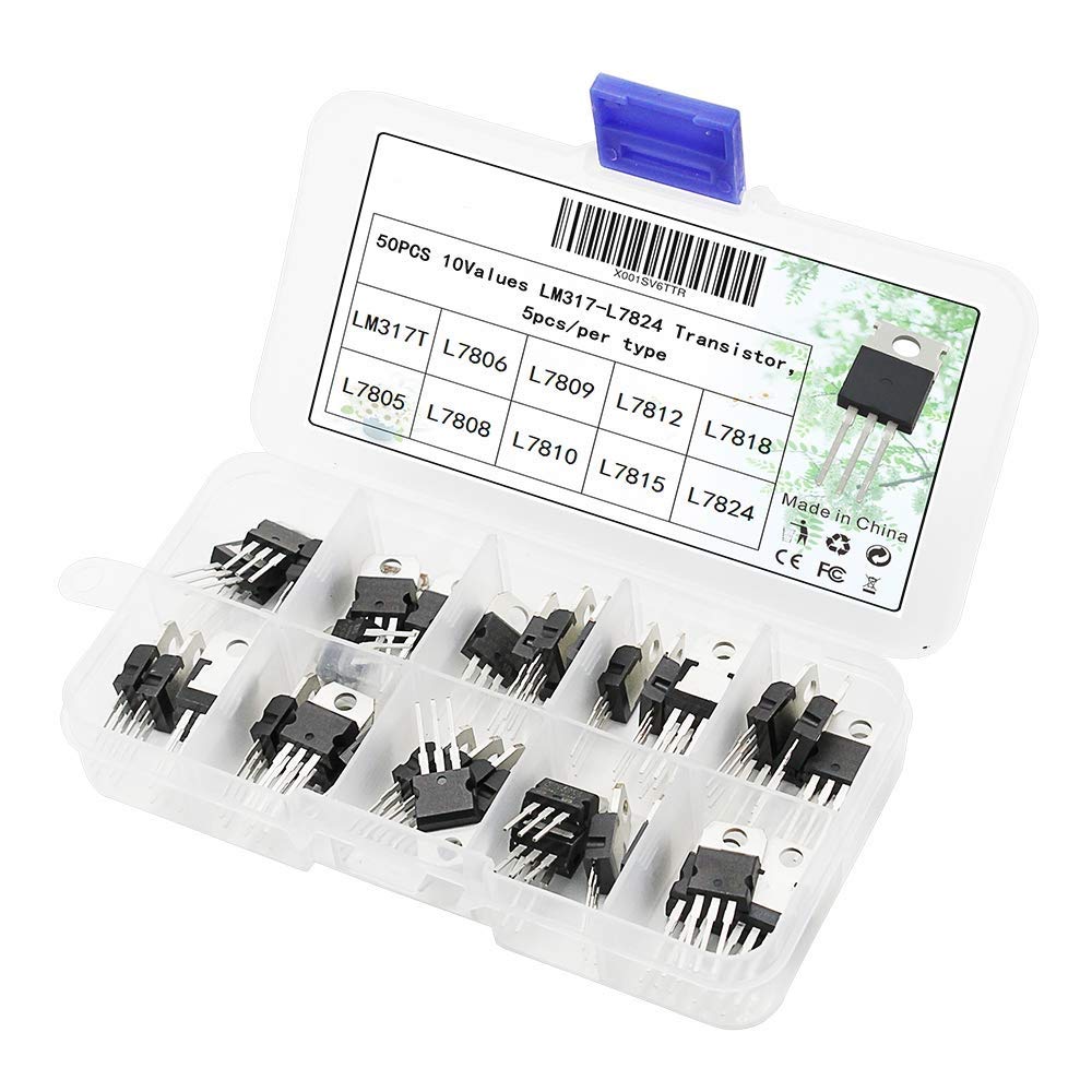 DollaTek 50PCS 10Value LM317T-L7824 Regolatore di Tensione Transistor Assortimento Set Box Kit 3 Pin Terminale T0-220 Transistor per Riparazione Fai da Te