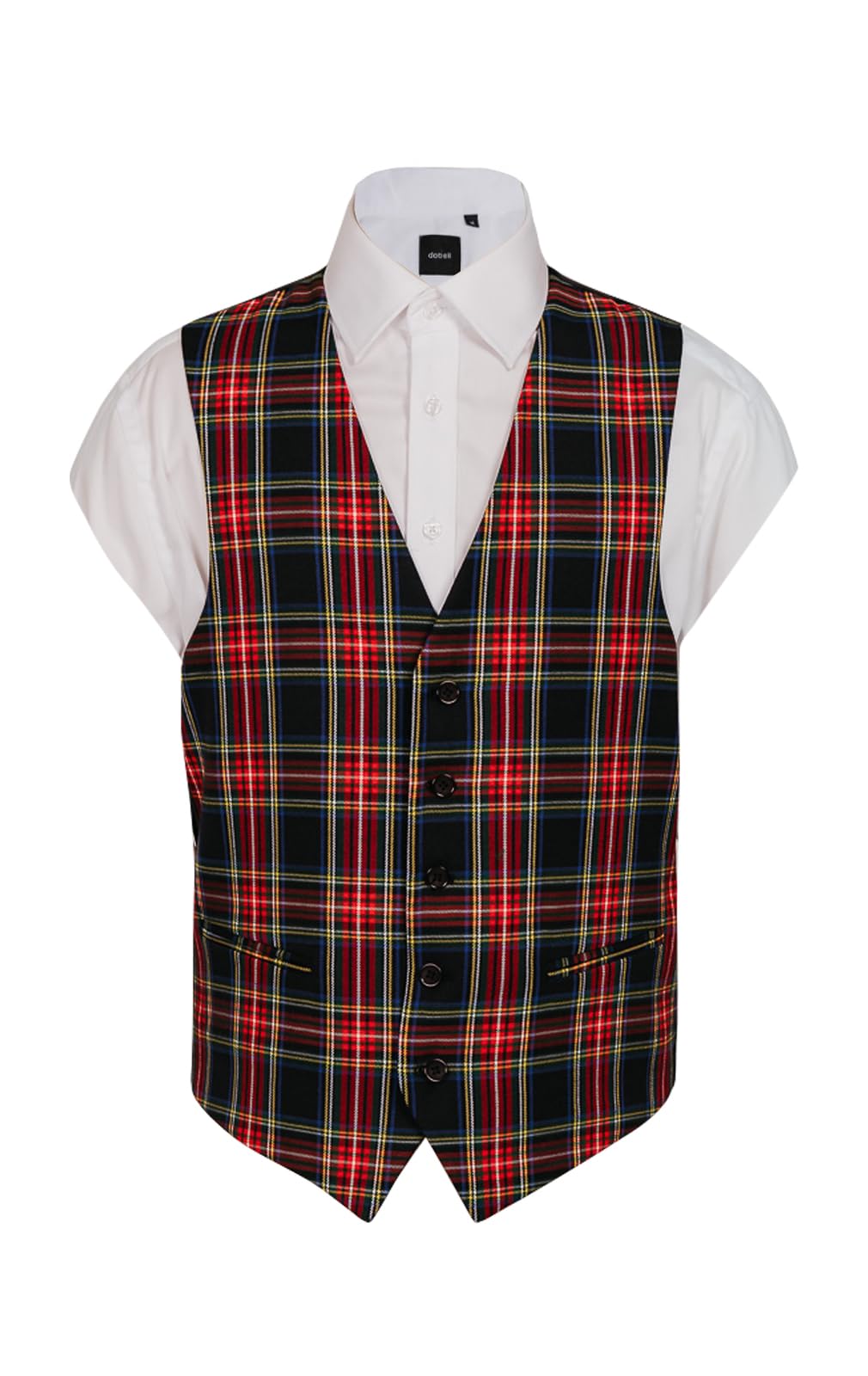 Dobell Mens Navy Blue Tartan Waistcoat Regular Fit-2XL (50-52in)