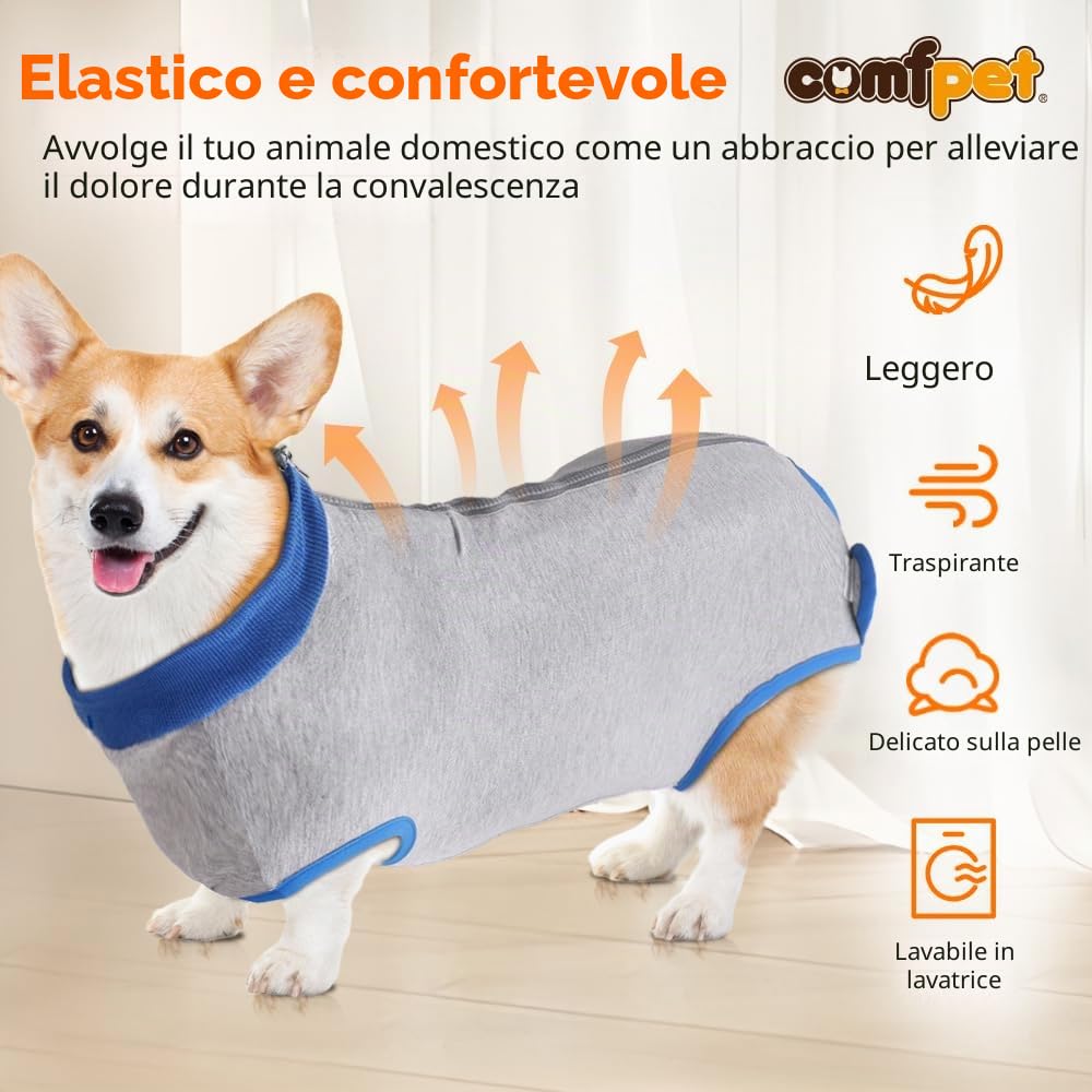 Tuta Recupero per Cani con Cerniera, Body Post-Operatorio per Cani Gatti