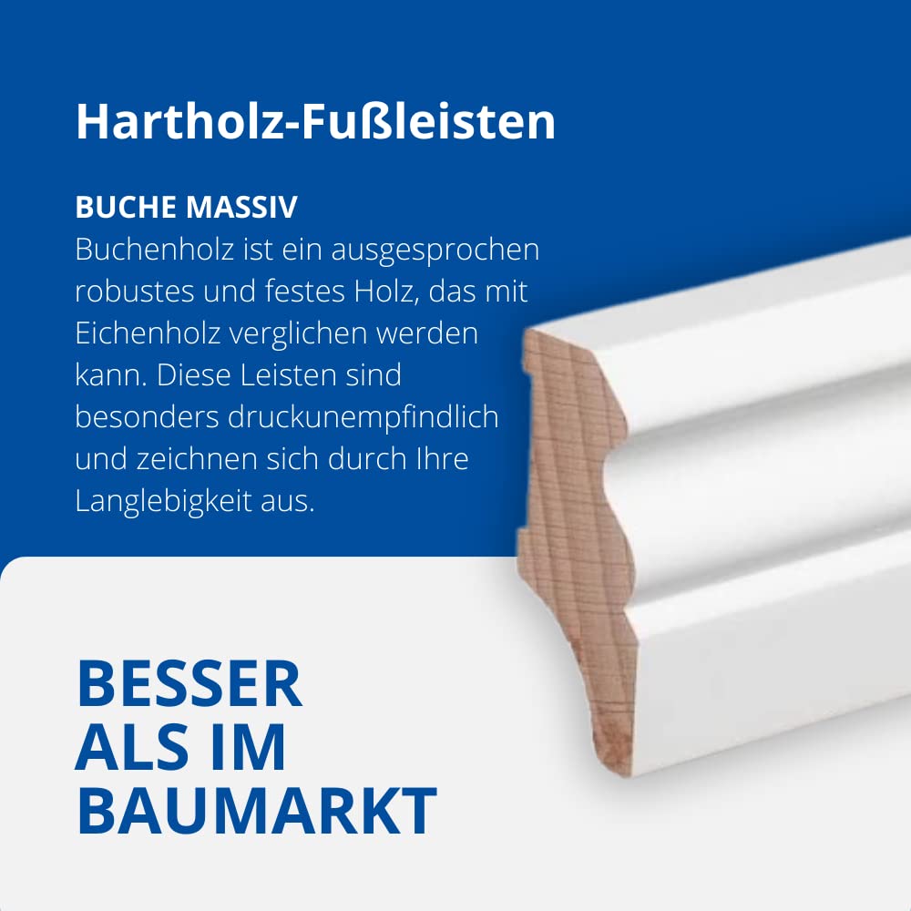 REESE Sockelleisten Buche Weiß, 40mm Höhe, 230 cm, Berliner Profil