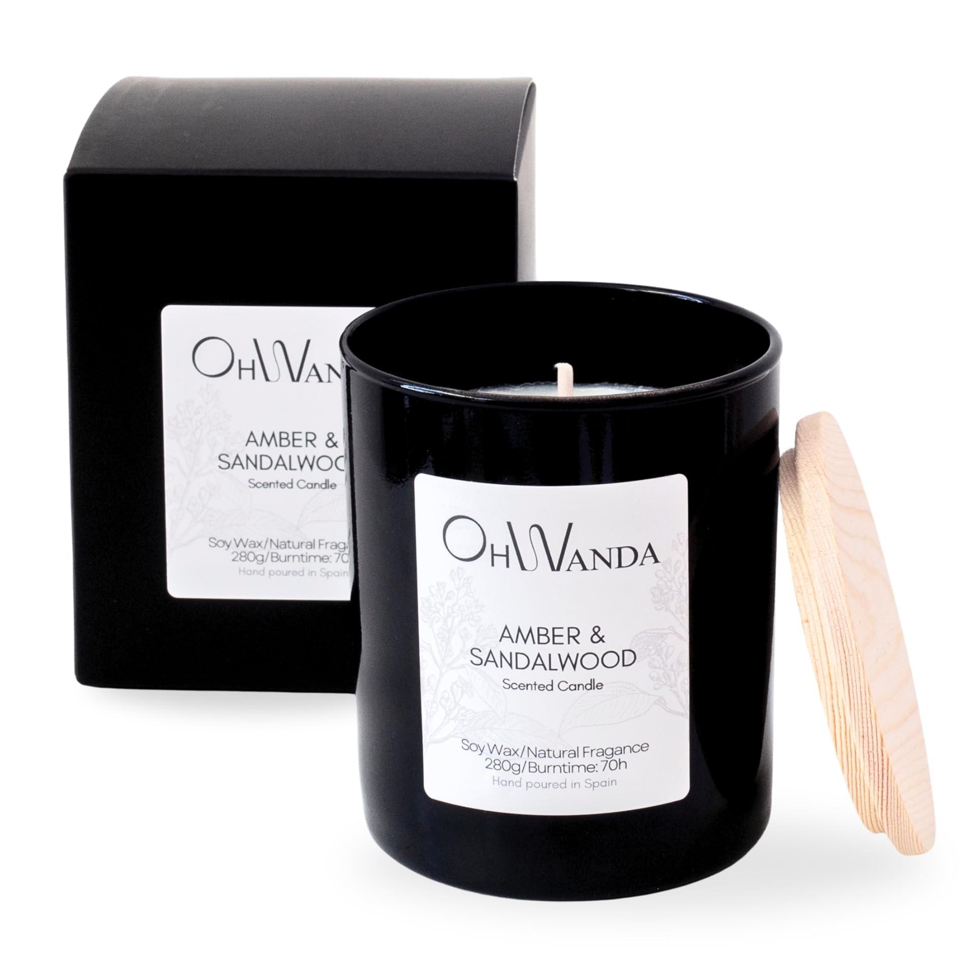 Vela Aromática Ámbar y Sándalo – Candle de Cera de Soja Natural | 70h | Vela Perfumada para Aromaterapia y Regalo | Hecha en España