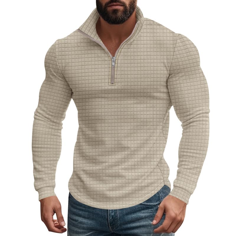 Waffle Hoodie Men Long Sleeve Polo Hoodies Texture Knit Hooded Sweatshirt Gym Muscle Fit T Shirts Workout Pullover Tops