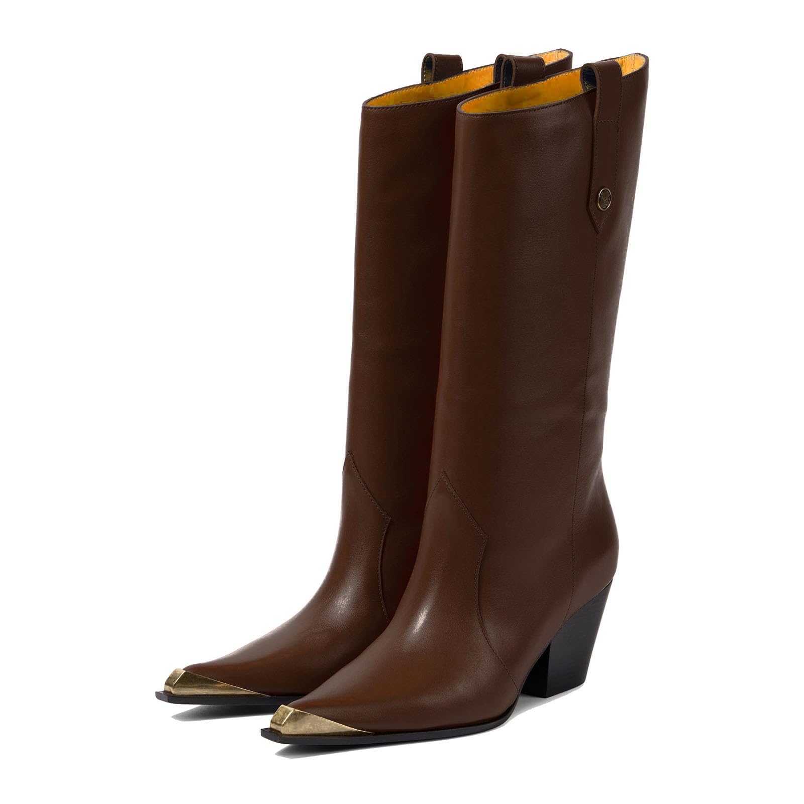 THESHY Women's Western Knee High Boots Leather Cowboy Chunky Block Heel Boot Pointed Toe Pull on Fashion Dress Party Boots for Women