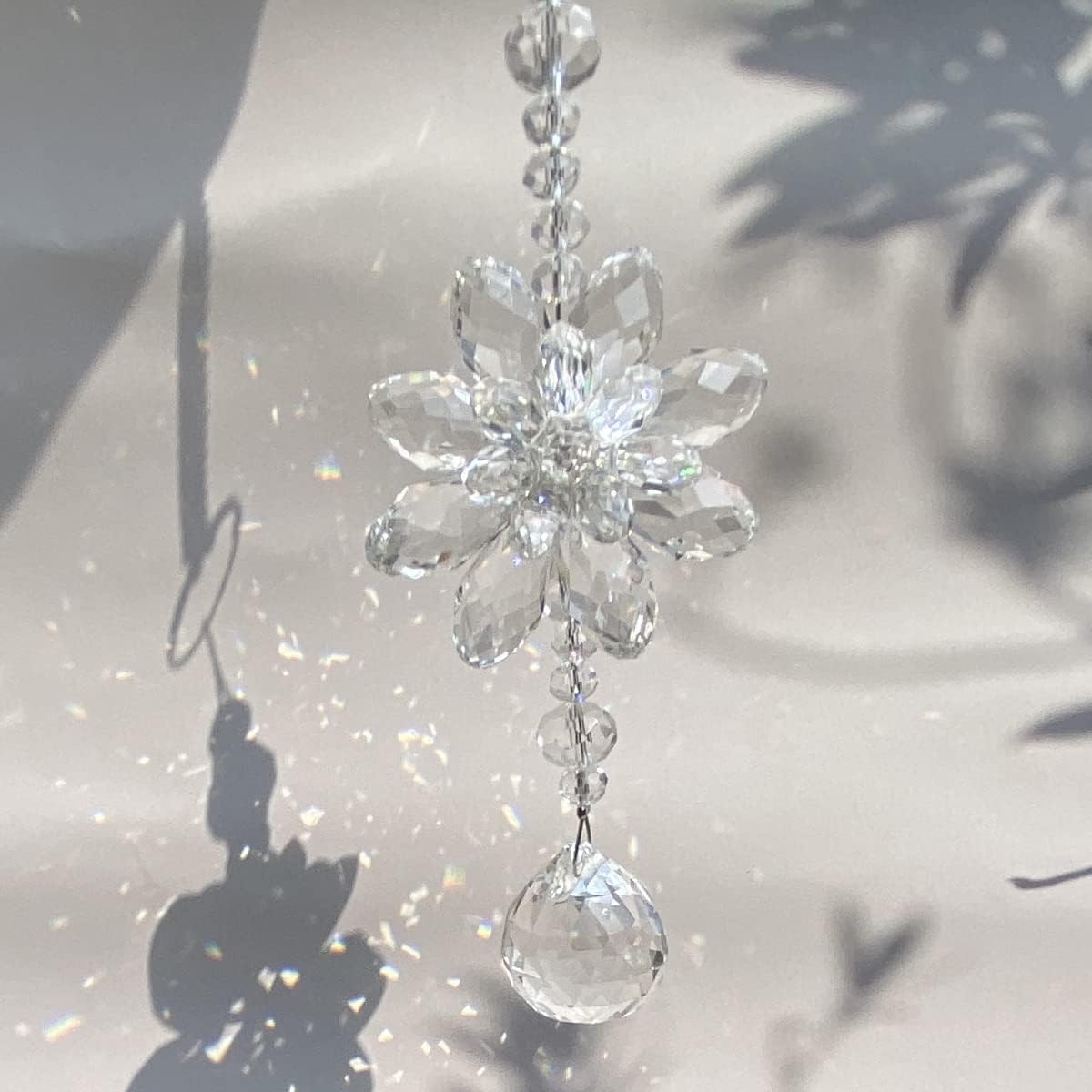 20mm Suncatcher Flower Crystal Ball Prisms Hanging Car Rear View Mirror Pendant Clear Glass Rainbow Maker Prism Ornament for Window Garden and DIY Kids Friend (Transparent)