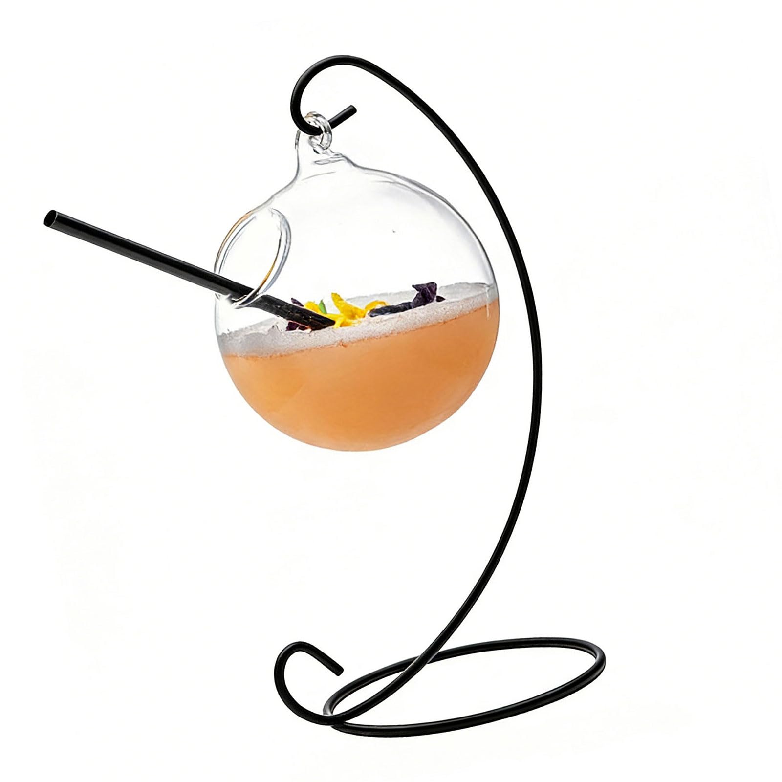 Qusinfc Practical Suspended Ball Shaped Cocktail Glass with Metal Holder Beverage Container Great for Home Use Hanging Drink Owner