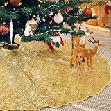 Poise3EHome Gold Christmas Tree Skirt, 36 Inch Small Tree Skirt Sequin Xmas Tree Skirt for 6ft Tree Sparkle Xmas Tree Mat for Christmas Decorations