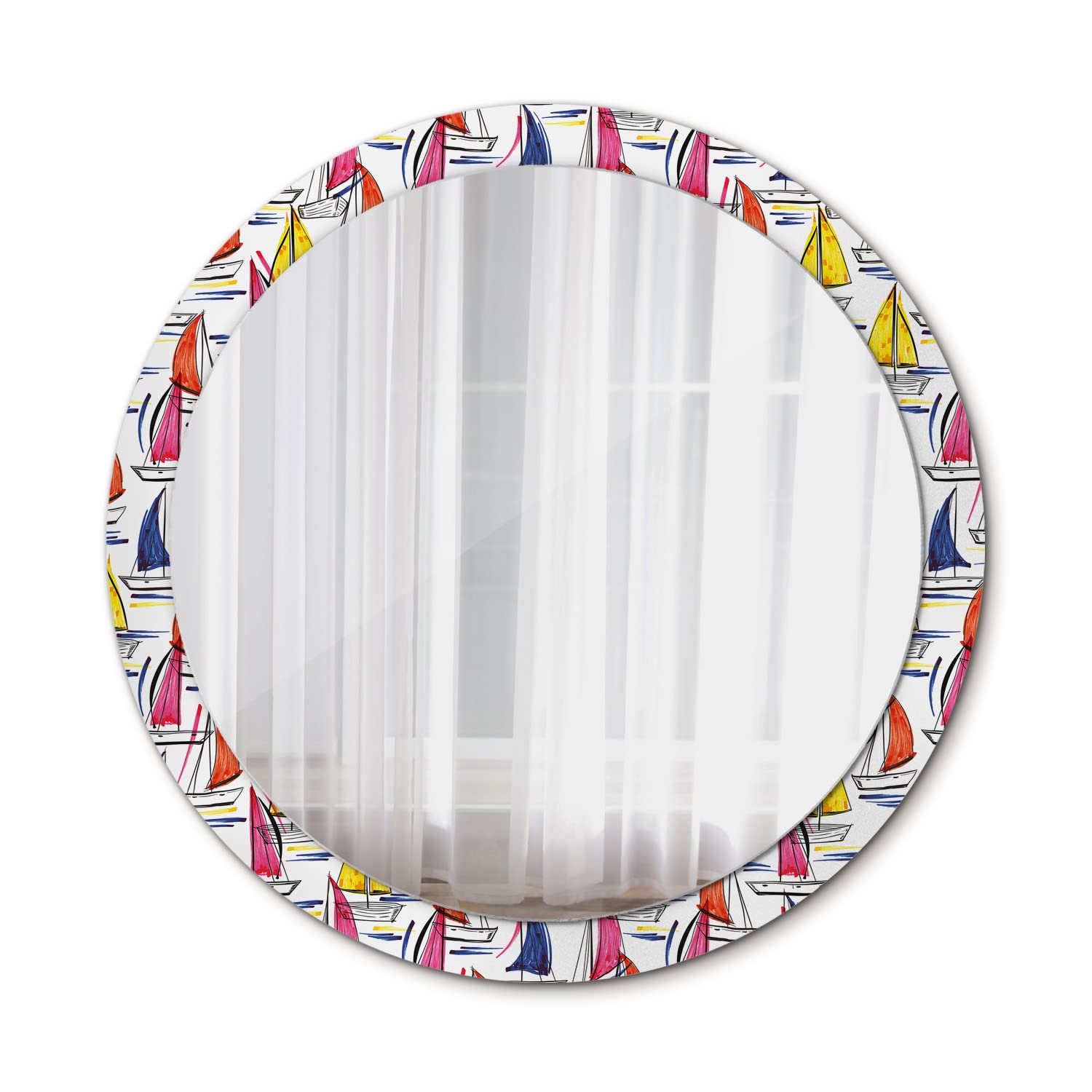 Miroir de Salle de Bains Rond Tulup avec Décoration Bateau sur Le Lac