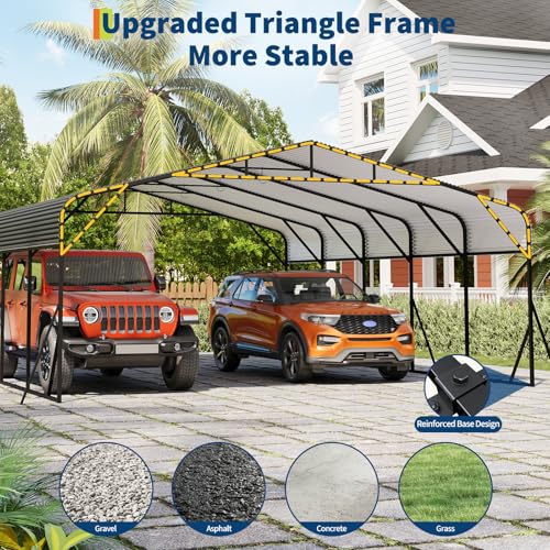 Image of GAOMON Metal Carport, Carport with Reinforced Base and Galvanized Steel Roof, Heavy Duty Garage Car Shelter Shade, Outdoor Car Port Canopy for SUV, Truck, Boats, 20x25 FT
