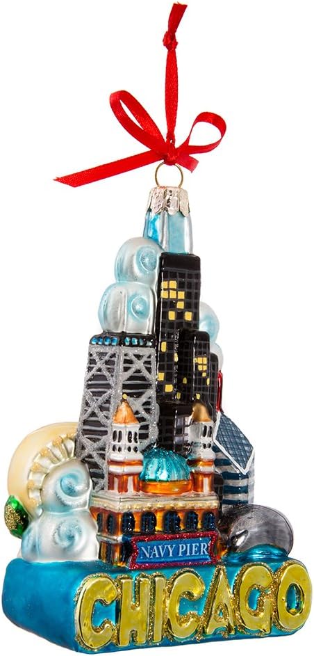 Kurt Adler Chicago Glass Ornament, 5-Inch