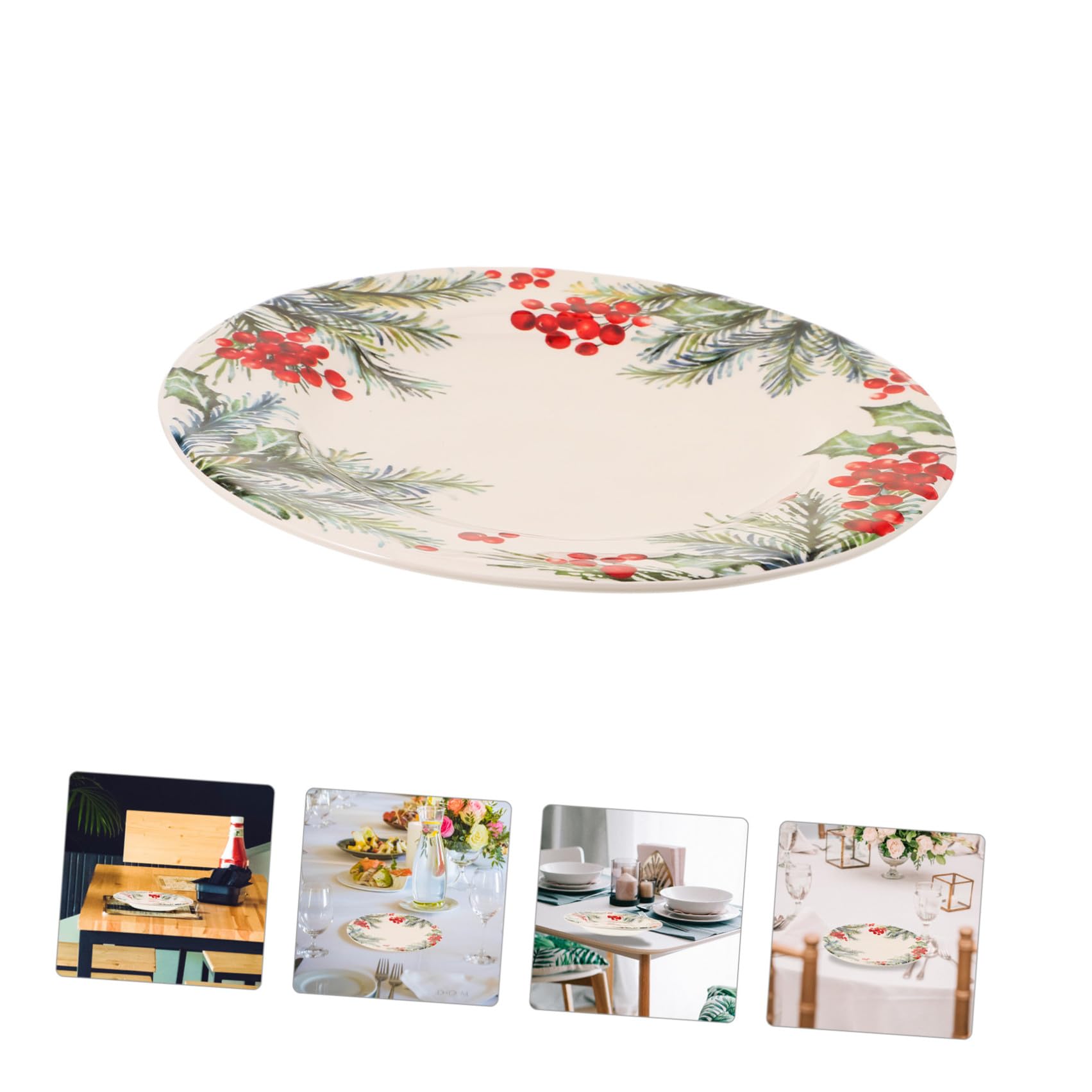 Mikikit Plato de Cerámica Grande de 27 CM Diseño Navideño de Hojas Borde Irregular y Textura Martillada Adecuado para Servir Aperitivos Ensaladas y Postres en Fiestas y Reuniones