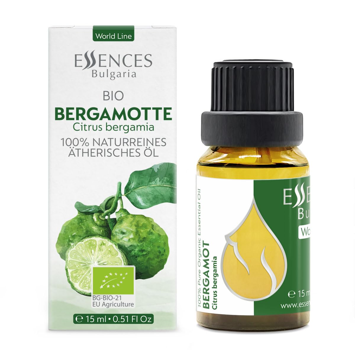 Essences Bulgaria Aceite Esencial de Bergamota Orgánico 15ml | Citrus bergamia | 100% Puro y Natural | Sin diluir | Grado Terapéutico | Aromaterapia | Cosméticos | Libre de crueldad | Sin OGM | Vegano