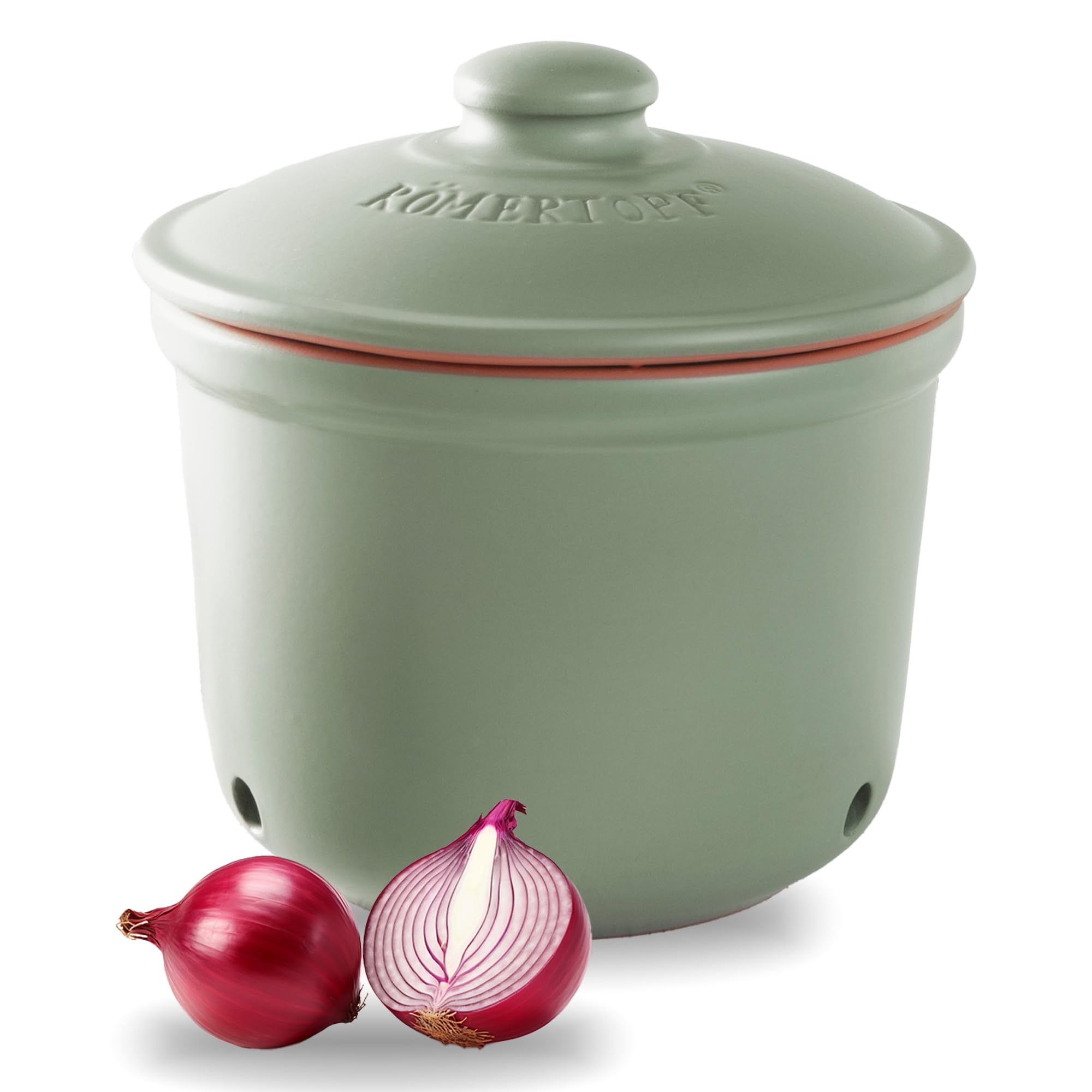 Romertopf Onion Storage Pot with Lid – Ventilated Clay Container, Keeps Onions Fresh, Green