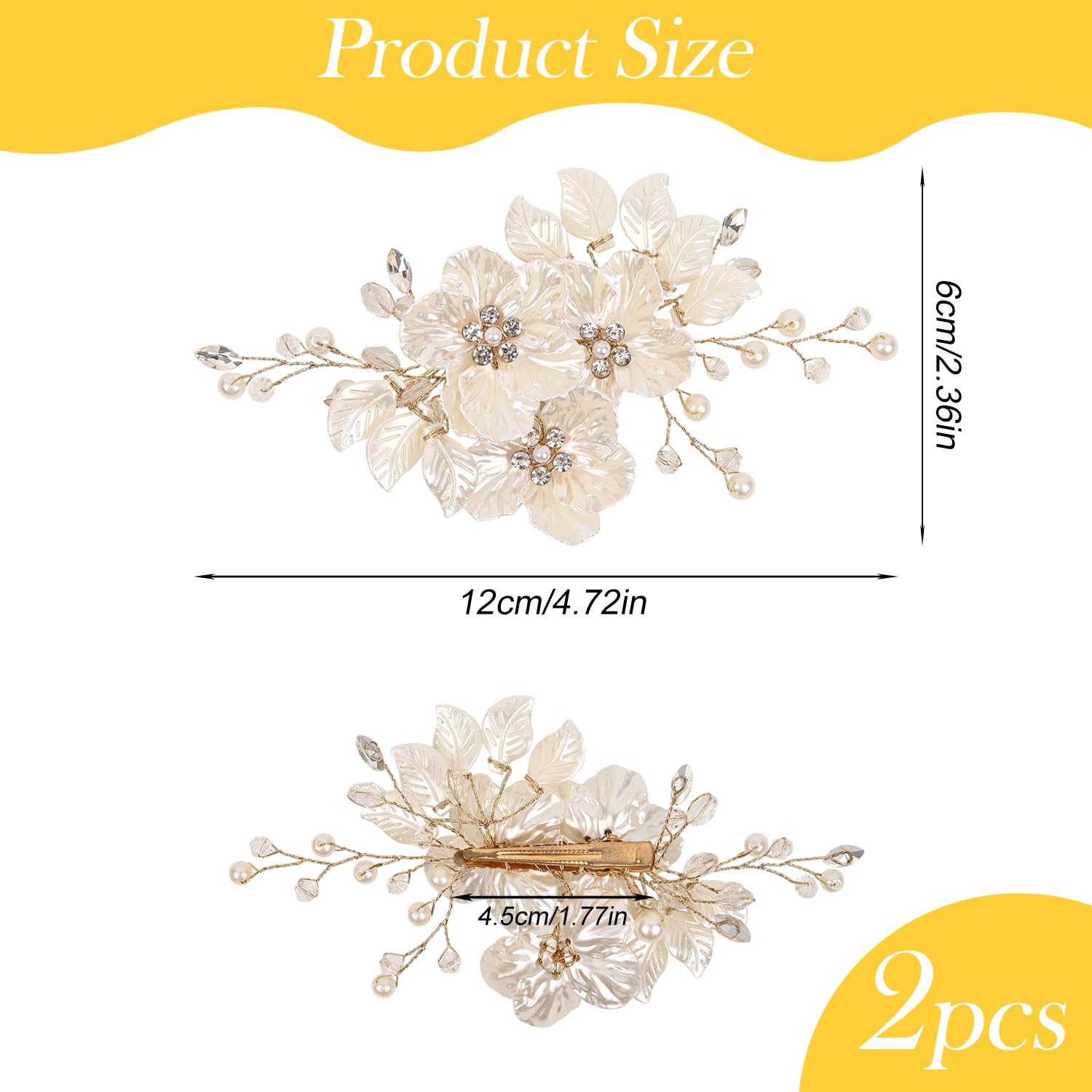 2Pcs Wedding Hair Accessories for Women Flower Bridal Hair Accessories Pearl Bridal Headpiece for Brides Bridesmaid, Women - Image 2
