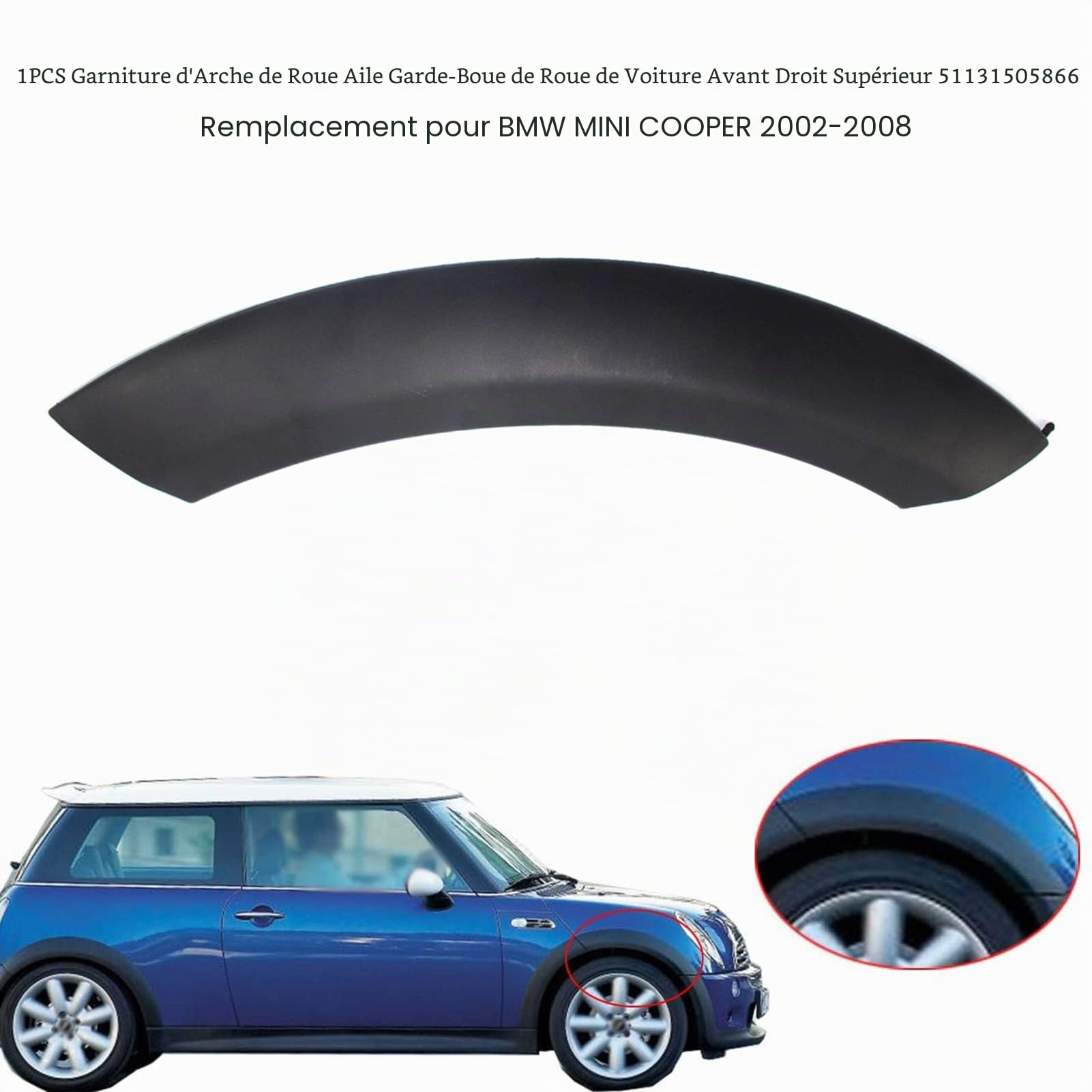 Vislone 1 pièces garniture de passage de roue garde-boue de roue de voiture garde-boue avant droit supérieur 51131505866 remplacement pour BMW MINI COOPER 2002-2008