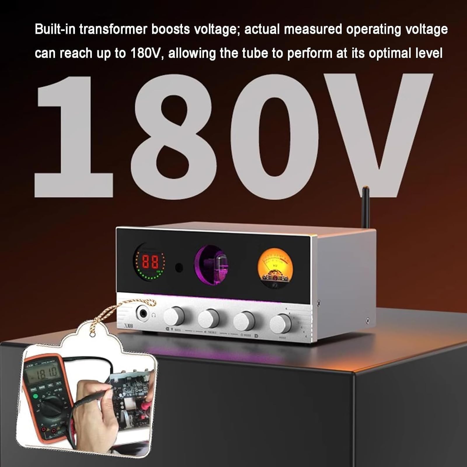 Amplificador de auriculares con decodificador de válvulas, amplificador de audio HiFi de 2.1 canales, 7 modos de iluminación ambiental, 6 modos de entrada/3 modos de salida de audio, ajuste de agudos