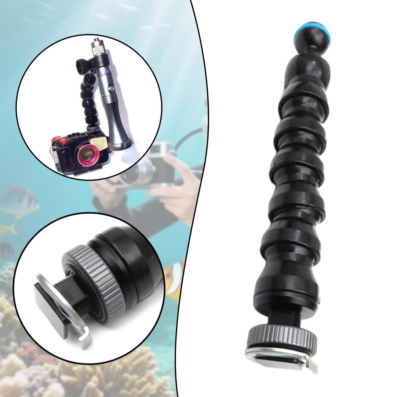 Oshhni Brazo de luz para cámara subacuática, Cabezal de Bola para fotografía de Buceo, para cámara de acción, Jaula de Buceo, Brazo de lámpara Flexible, 6 Articulaciones