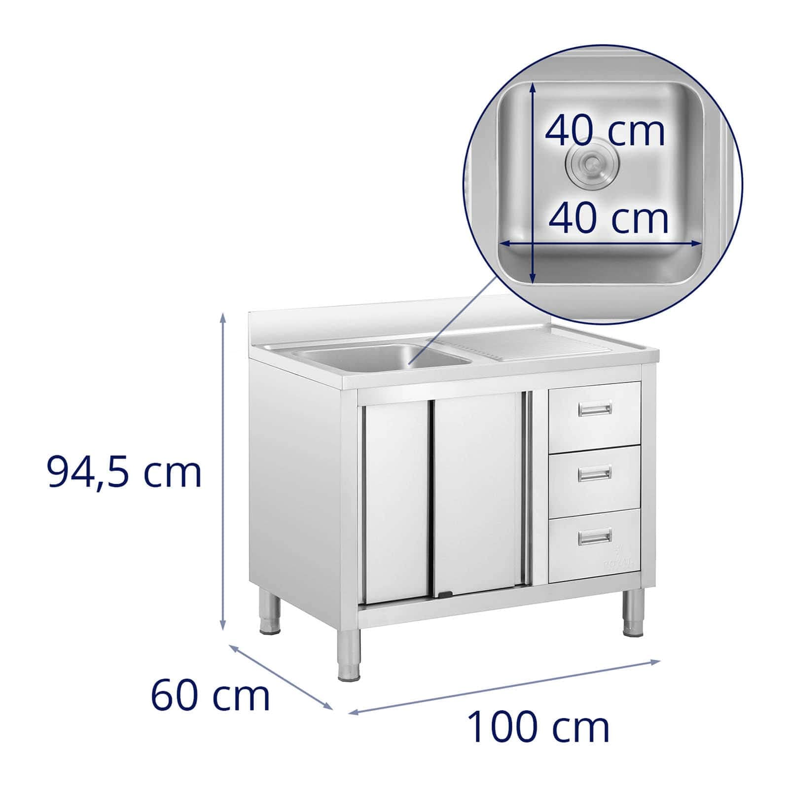 Royal Catering Fregadero Industrial de Cocina RC-IKS10 (Cuba: 400 x 400 x 300 mm, Con armario, Fabricado en acero inoxidable)