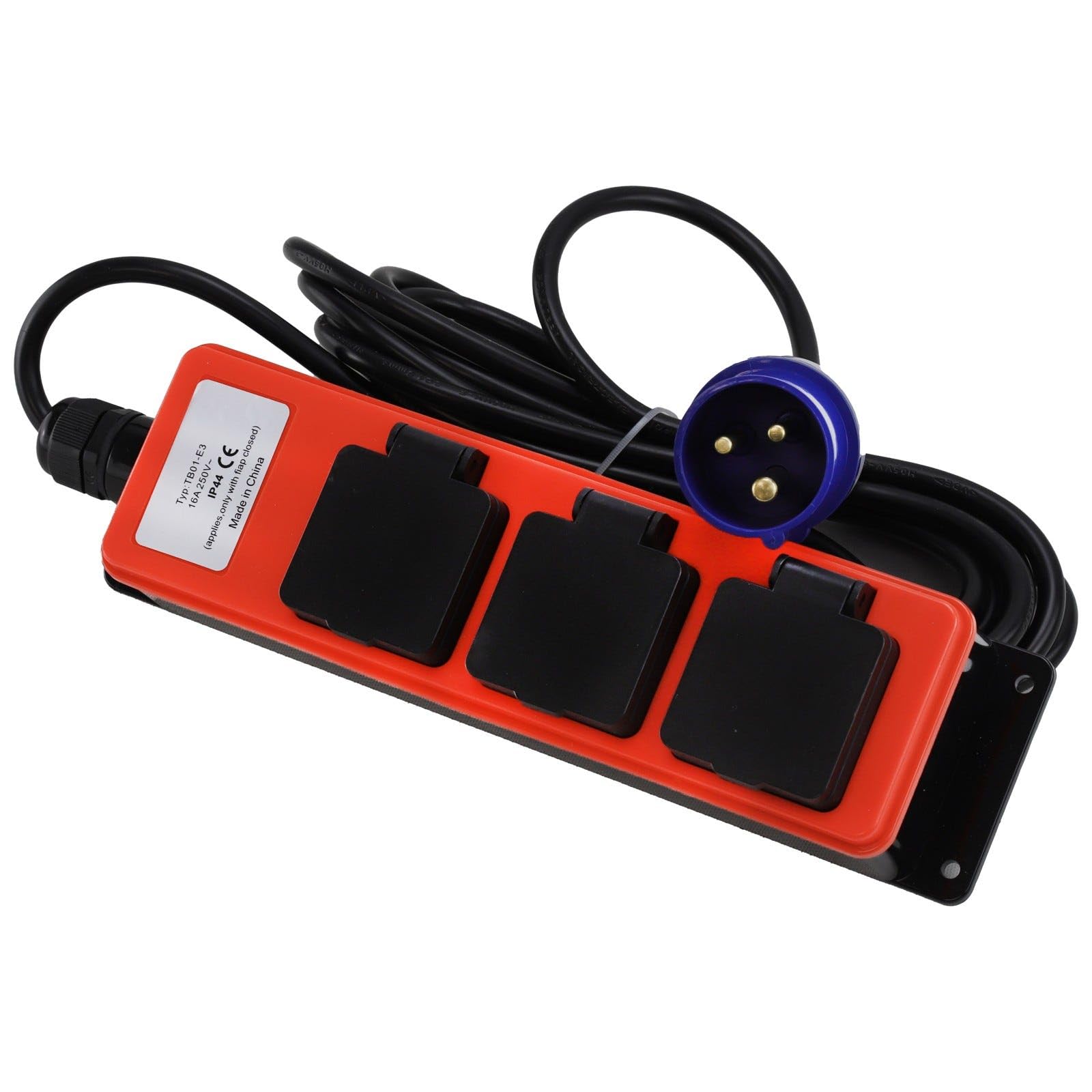 Kenable Rallonge IP44 résistante aux intempéries | Prise commando 3 voies 16 A | Câble de 5 m | Multiprise pour caravane et camping