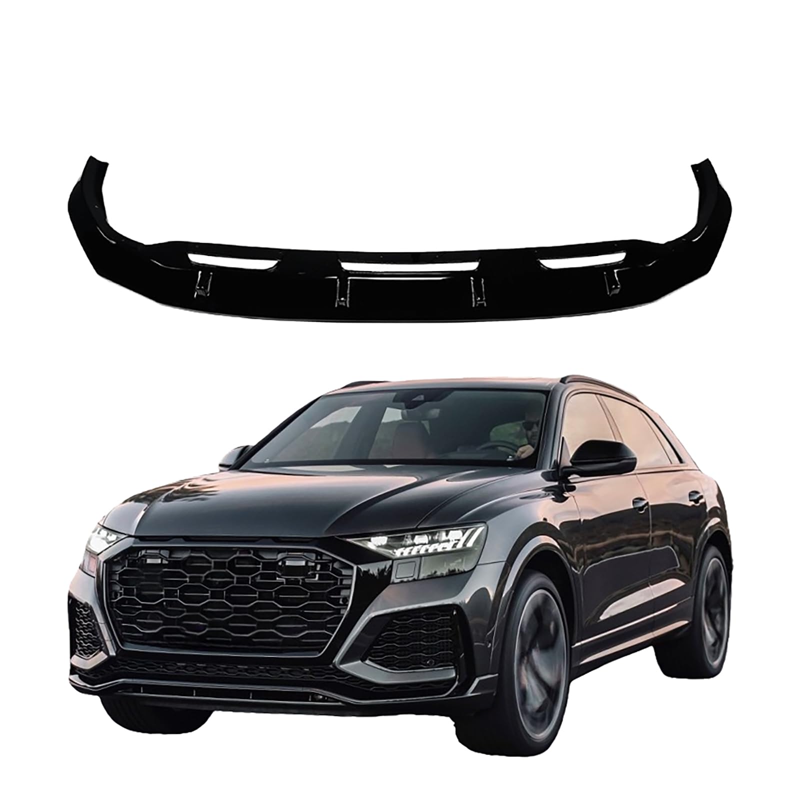 Front Bumper Lip Splitter for Audi Q8 SQ8 Sline 2019-2023, Air Dam Spoiler Lower Chin Protection Body Part, Splitter Trim Accessories,Black