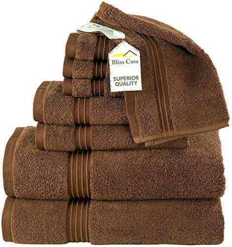 Bliss Casa - 8 Pieces Towel Set - 2 Bath Towels, 2 Hand Towels, and 4 Washcloths, 600 GSM 100% Combed Cotton Highly Absorbent Towels for Bathroom, Shower Towel Brown 8 Piece Set