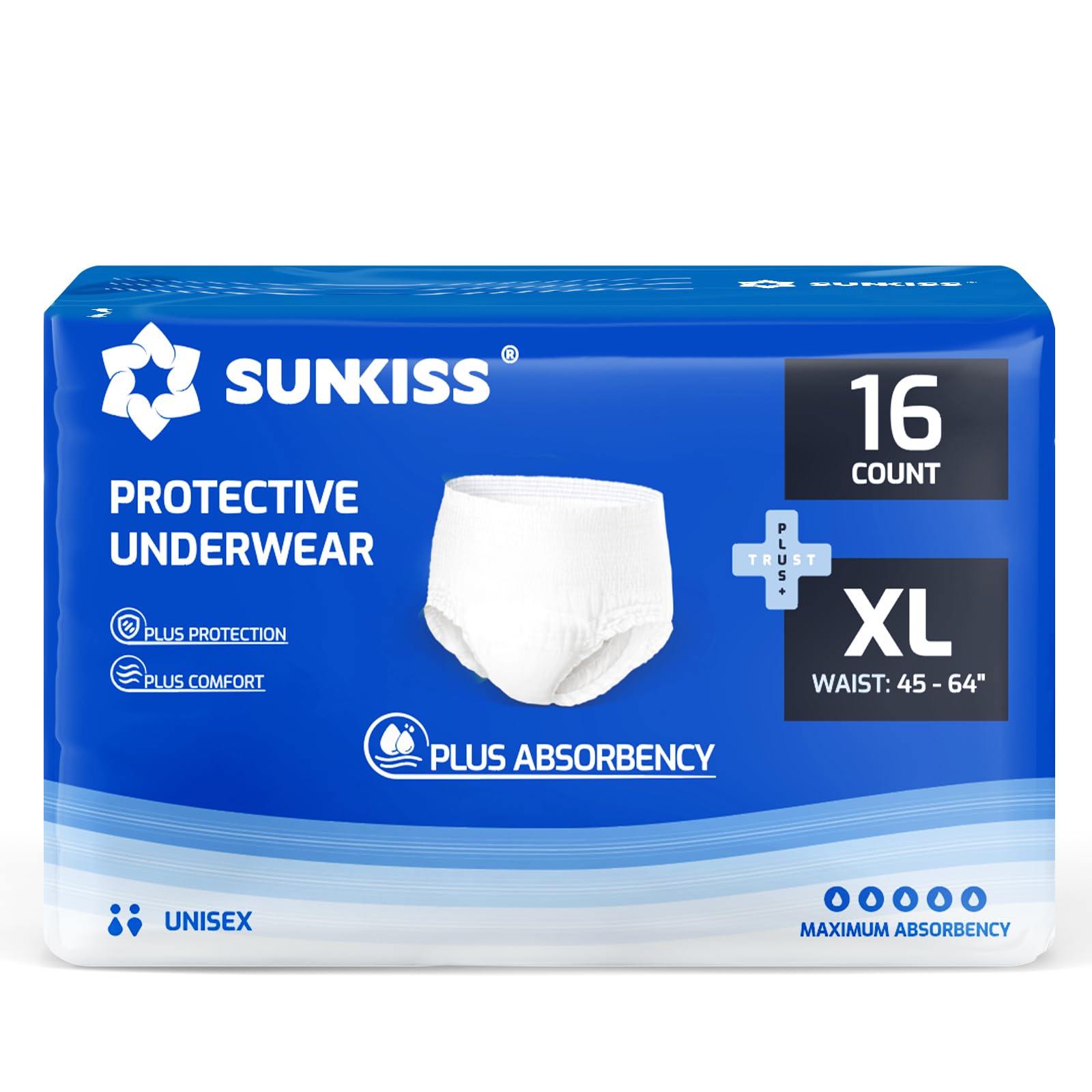 SUNKISS TrustPlus Incontinence Pants for Men and Women, Adult Pull Ups, Disposable Protective Underwear, Maximum Absorbency, Odour Control, XLarge, 16 Count