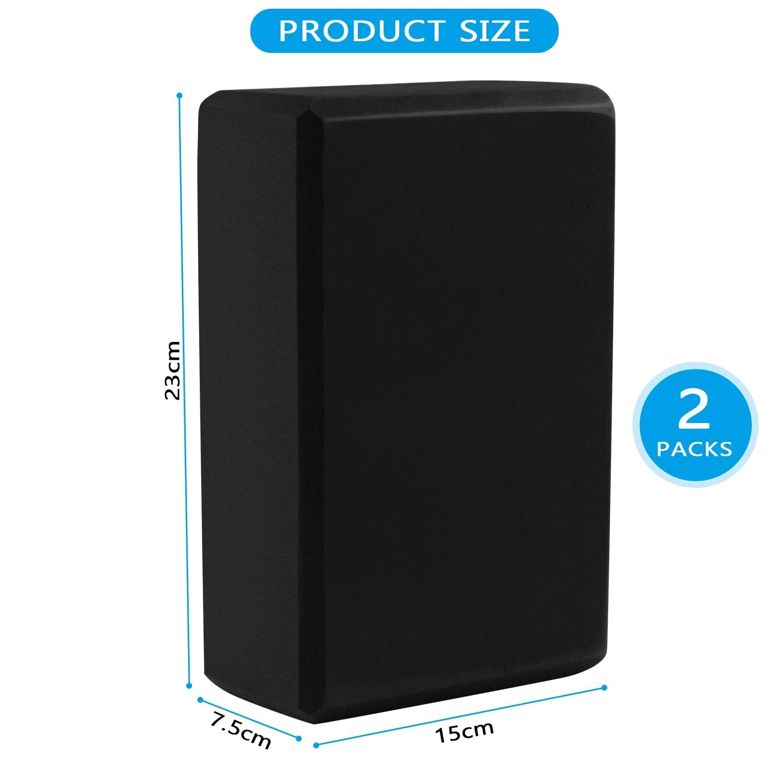 Mattoncini Yoga,2 Pezzi Yoga Blocks,Mattoncino In Schiuma EVA, Grandi Dimensioni: 23 X 15 X 7,5 Cm, Adatto Per Pilates, Fitness, Allenamento Della Forza, Stretching (nero)