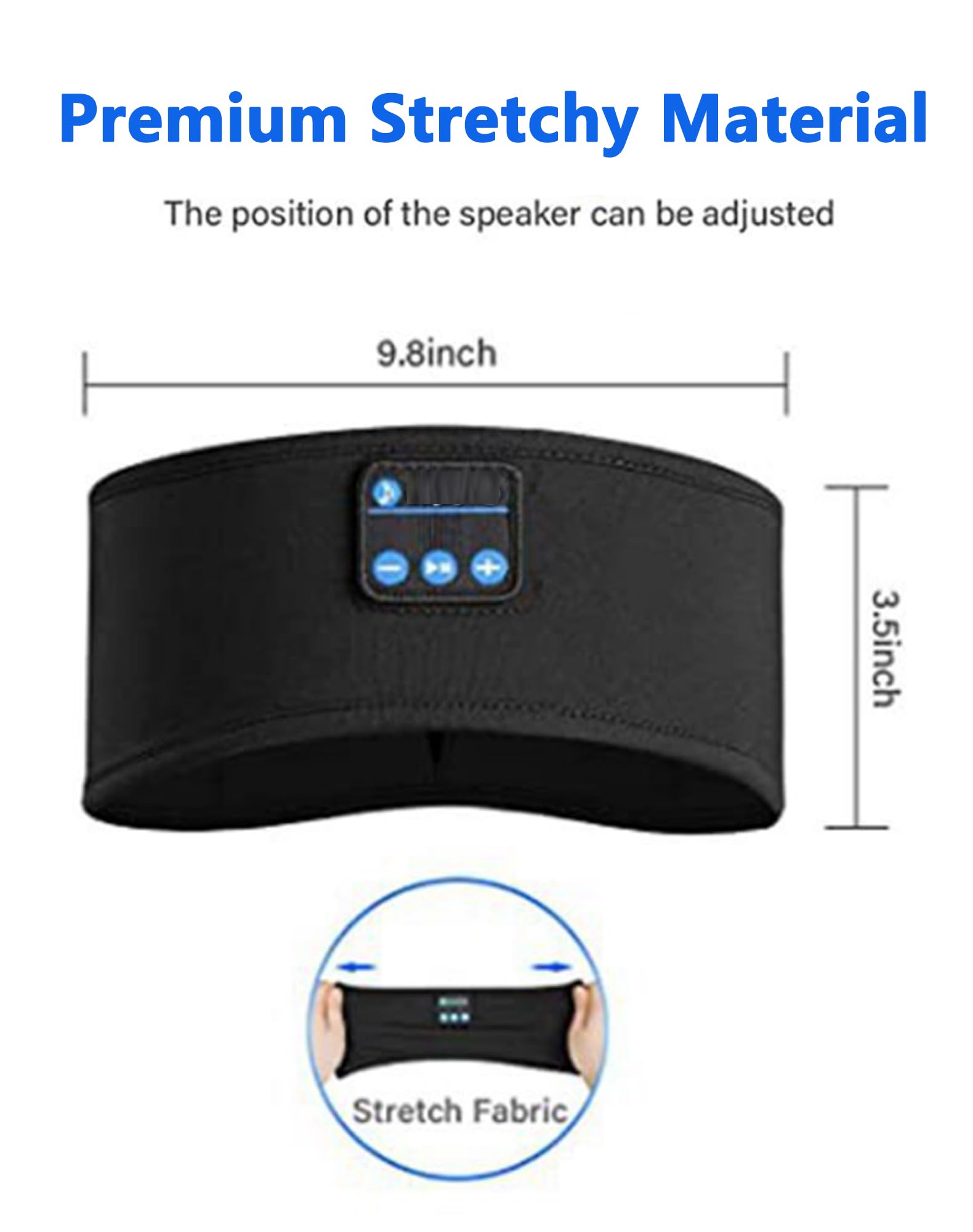Ski Headband, Bluetooth Music Headband for Skiing, Soft, Helmet-Friendly Design, Wireless Headband Headphones with Built-In Speakers for Sleeping, Outdoor Sports (Black) — view 7