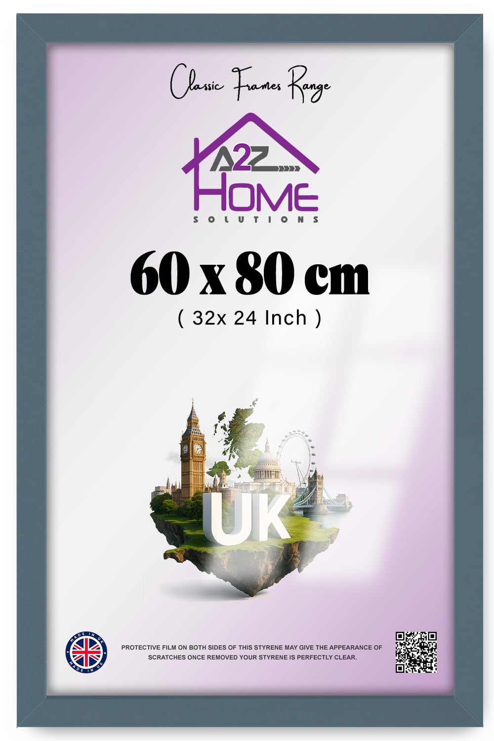 A2Z Home Solutions — Photo Picture Frame 60 X 80 CM (32 X 24 Inch) Dark Grey | Rectangle Certificate Frame With Perspex For Living Room And Studio Gallery Display | Slim Profile Wall Hanging