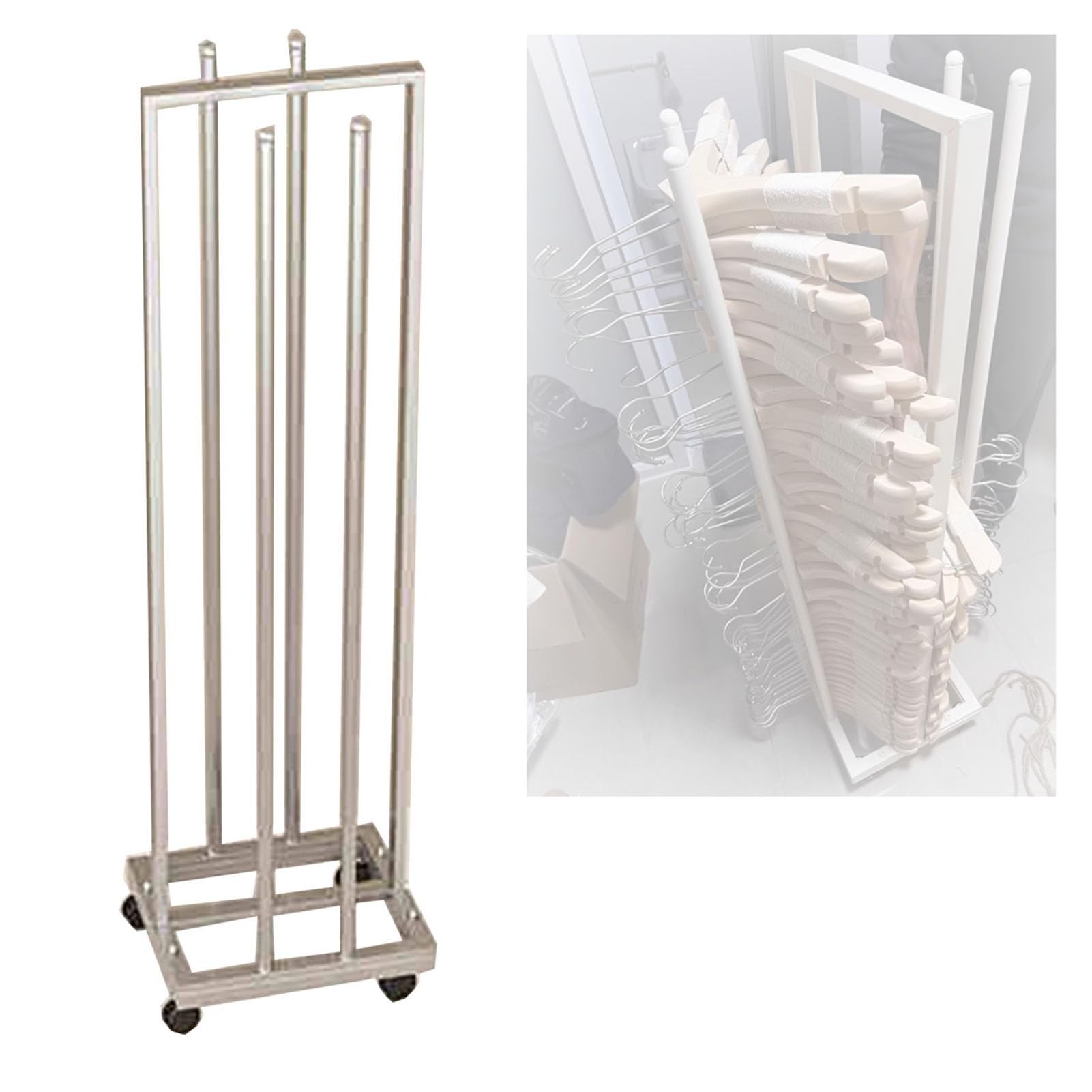 Generico Organizzatore for grucce impilabile con ruote, supporto for grucce in metallo for negozi di abbigliamento specializzati, centri commerciali, lavanderia(Silver,H-100cm)