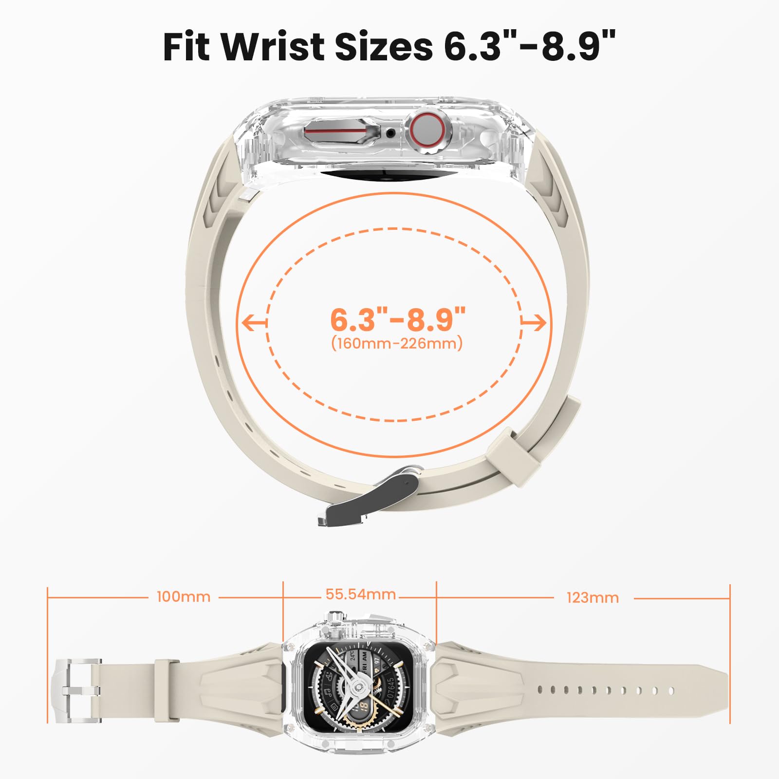 Delidigi für Apple Watch Armband mit Gehäuse Serie 9/8/7 41mm 6/5/4/SE 40mm | Robustes Stoßfestes Sportarmband mit Durchsichtiger PC Stoßschutzhülle, kompatibel mit Apple Watch Serie 9/8/7/6/5/4/SE3 2 1